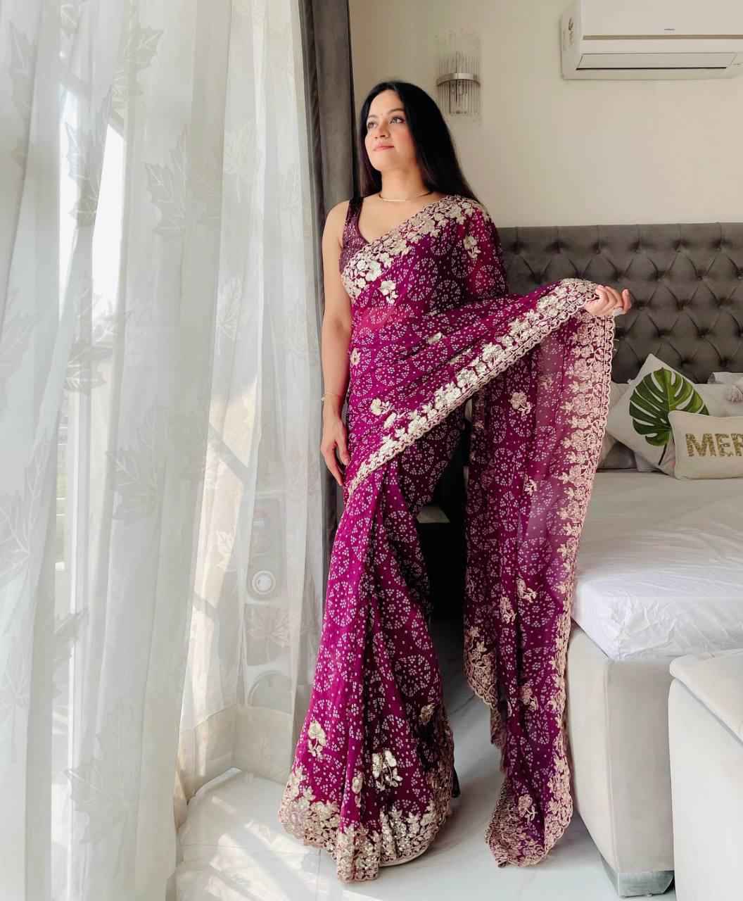 GEORGETTE BANDHEJ PRINT & SEQUINS EMBROIDERY SAREE AT WHOLESALE PRICE