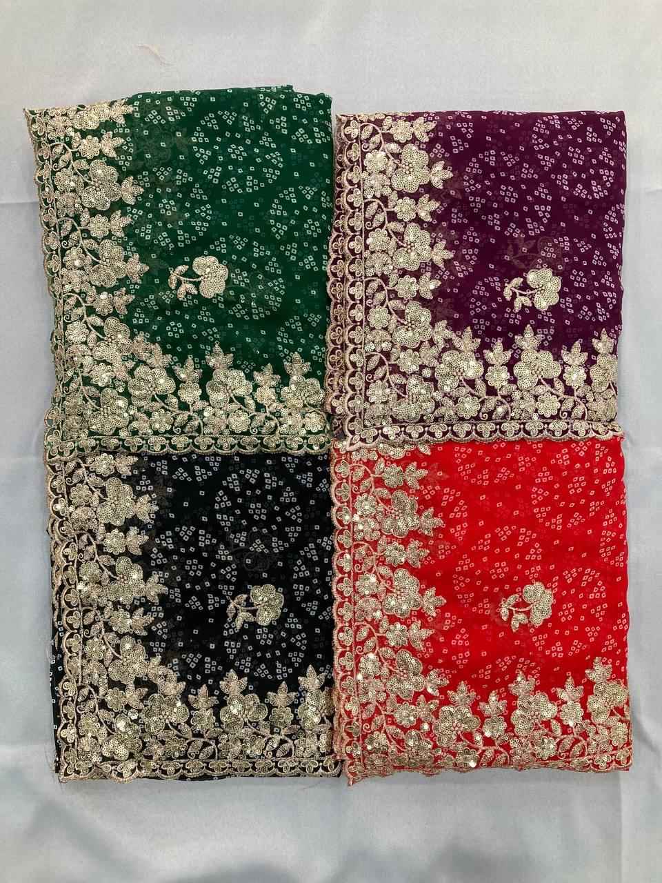 GEORGETTE BANDHEJ PRINT & SEQUINS EMBROIDERY SAREE AT WHOLESALE PRICE