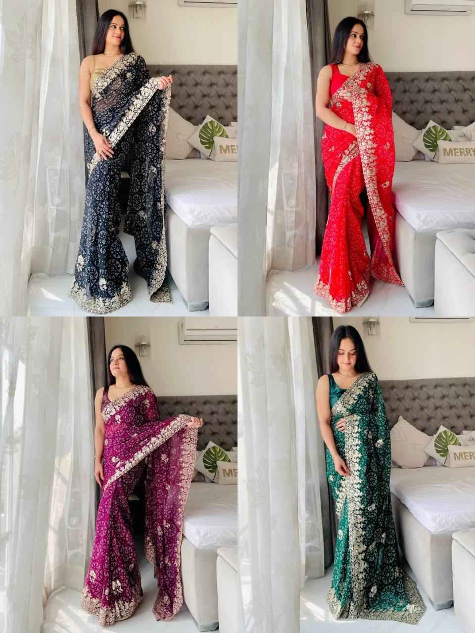 GEORGETTE BANDHEJ PRINT & SEQUINS EMBROIDERY SAREE AT WHOLESALE PRICE