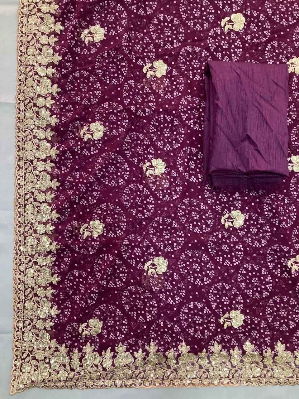 GEORGETTE BANDHEJ PRINT & SEQUINS EMBROIDERY SAREE AT WHOLESALE PRICE