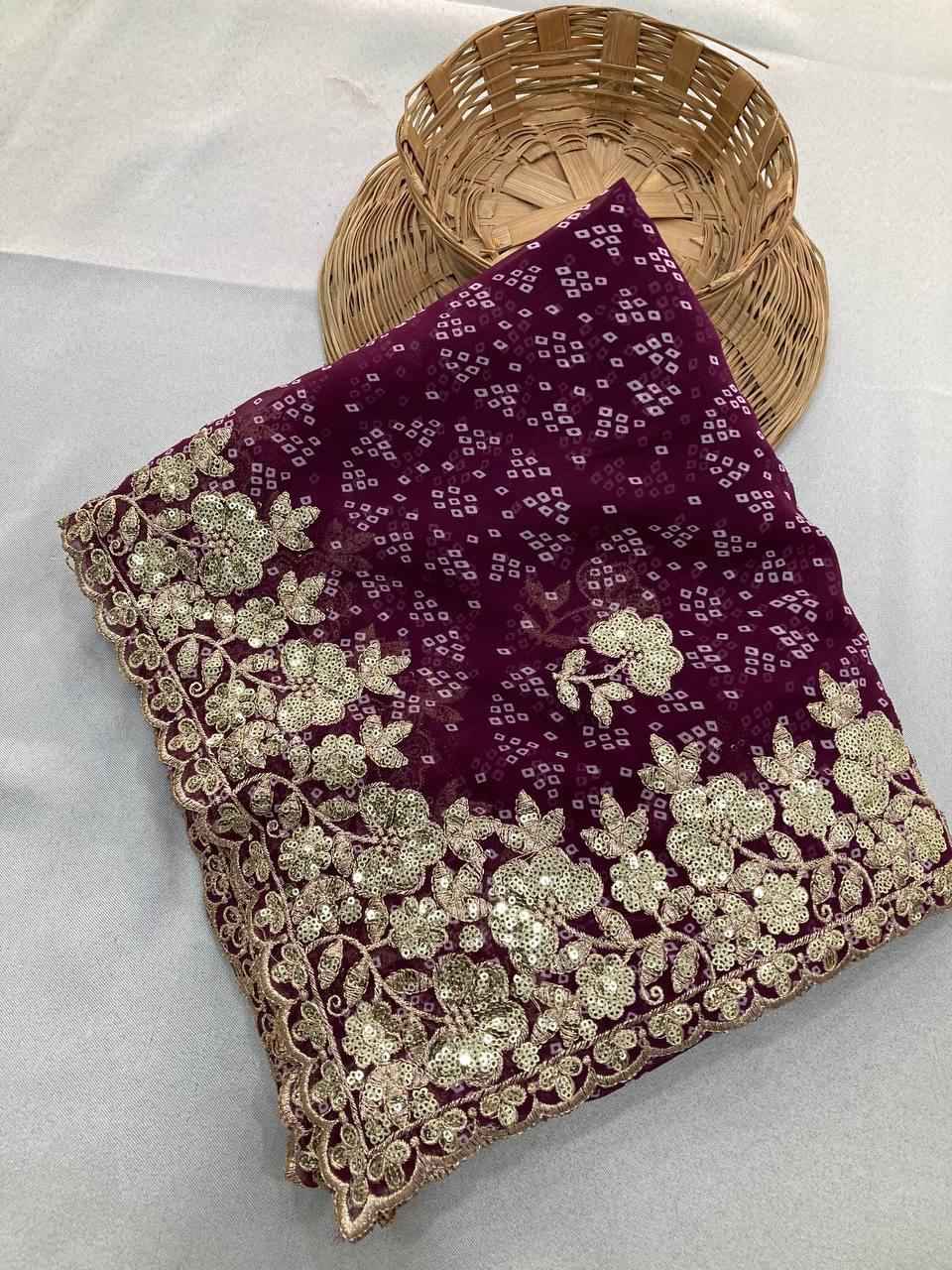 GEORGETTE BANDHEJ PRINT & SEQUINS EMBROIDERY SAREE AT WHOLESALE PRICE