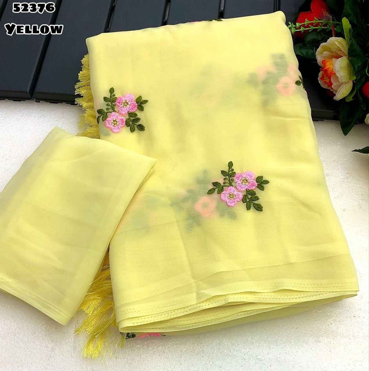 GEORGETTE FLORAL DESIGN EMBROIDERY WORK SAREE AT WHOLESALE PRICE