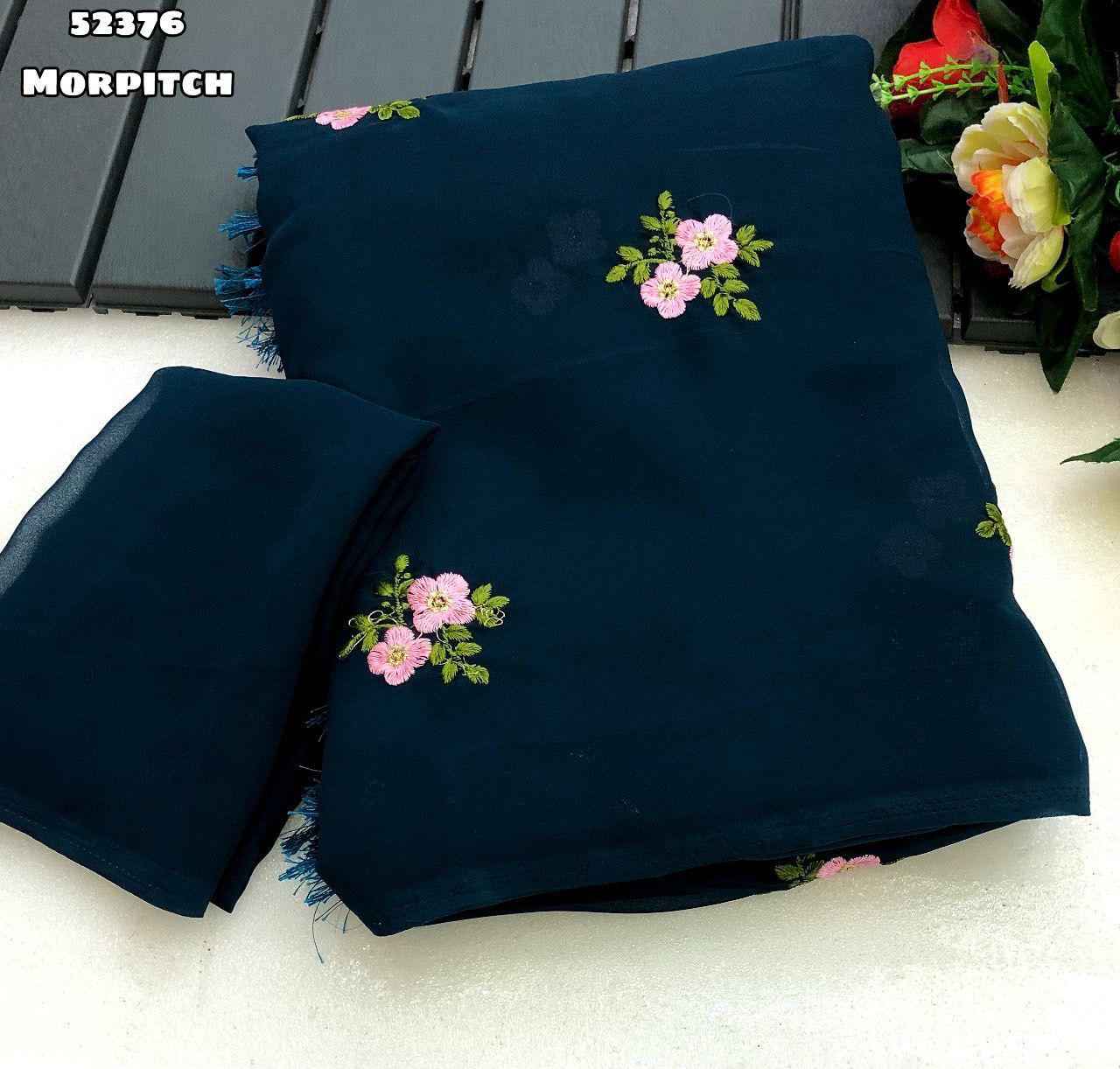 GEORGETTE FLORAL DESIGN EMBROIDERY WORK SAREE AT WHOLESALE PRICE