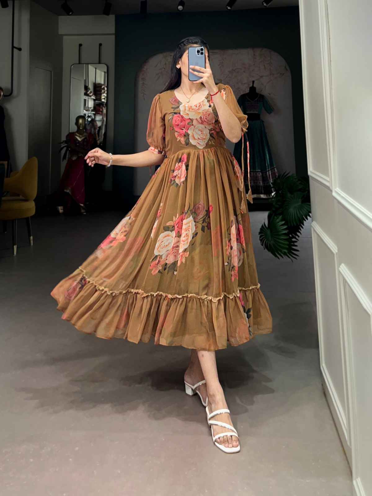 GEORGETTE FLORAL PRINTED READYMADE ONE PIECE AT WHOLESALE PRICE