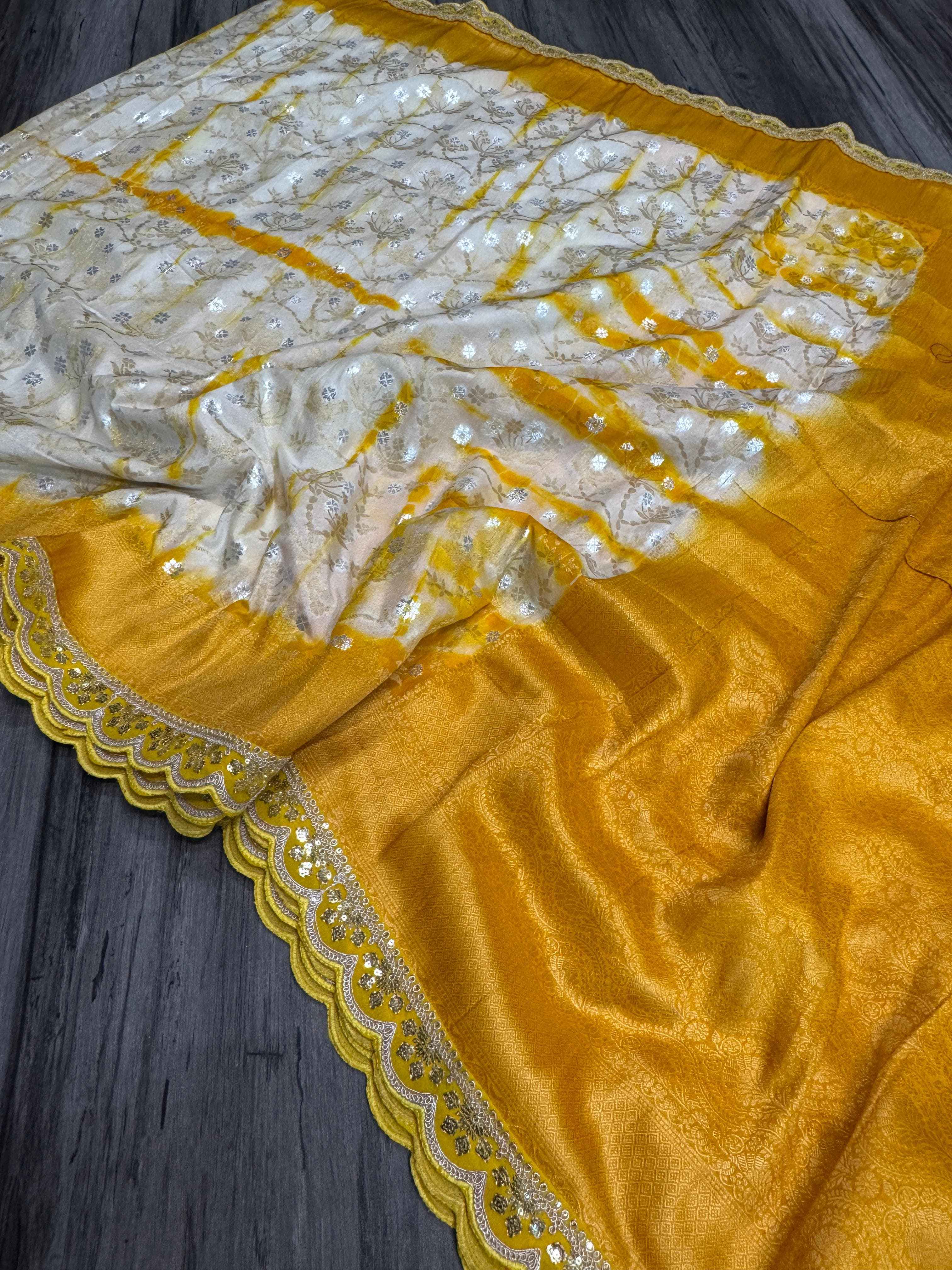 GEORGETTE KHADI CREPE SILK  ZARI WEAVING WITH EMBROIDERED LACE SAREE AT WHOLESALE PRICE