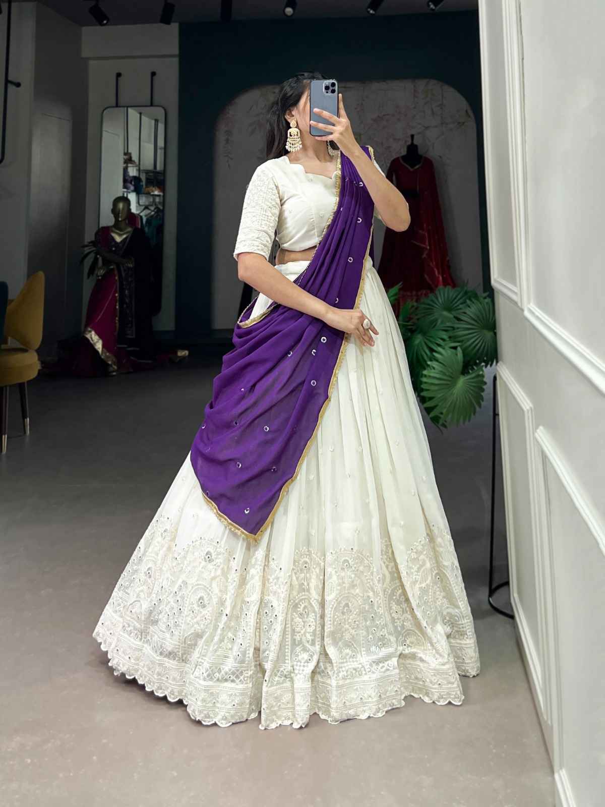 GEORGETTE LUCKNOWI PAPER MIRROR WORK LEHENGA CHOLI AT WHOLESALE PRICE
