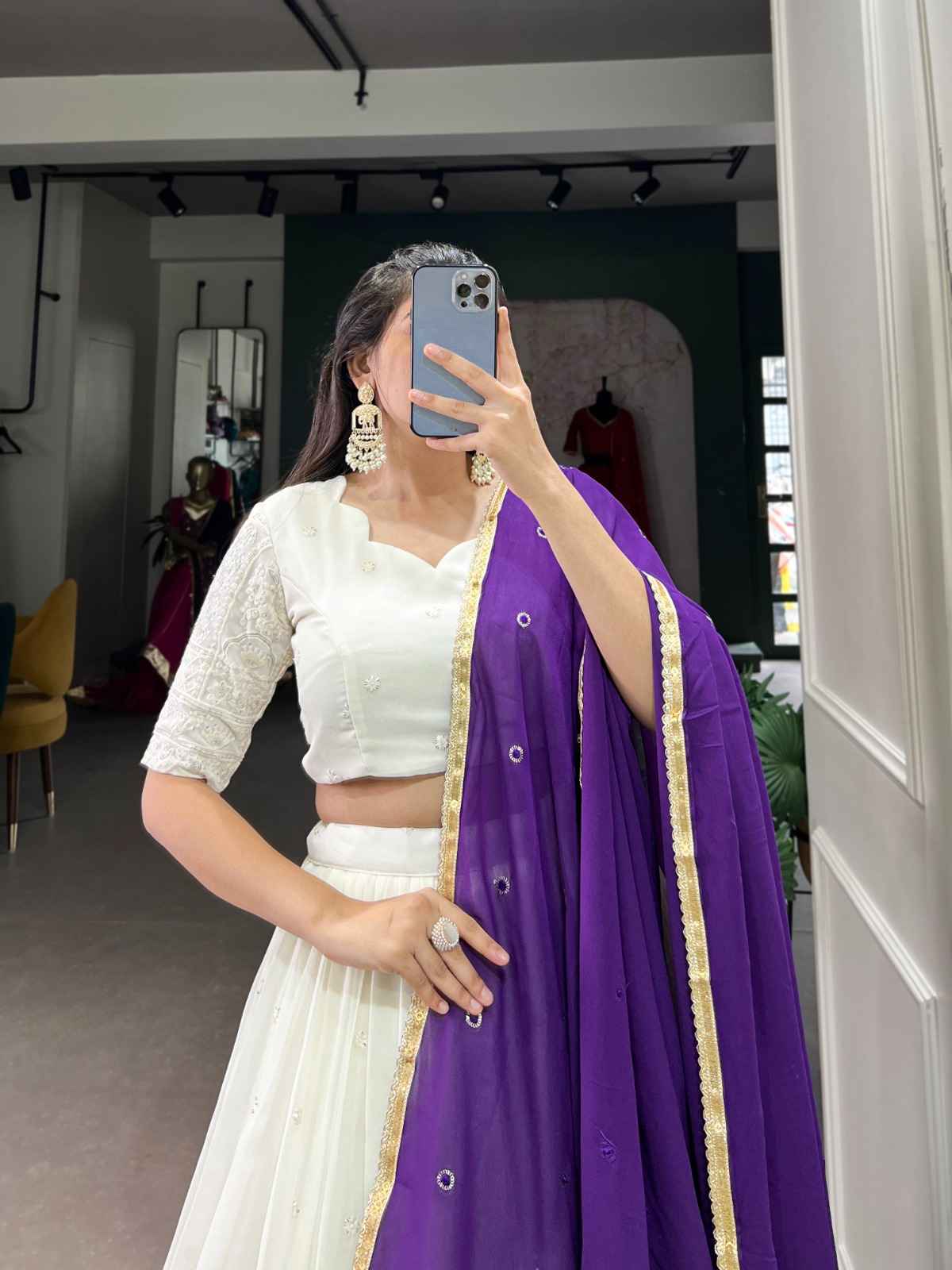 GEORGETTE LUCKNOWI PAPER MIRROR WORK LEHENGA CHOLI AT WHOLESALE PRICE