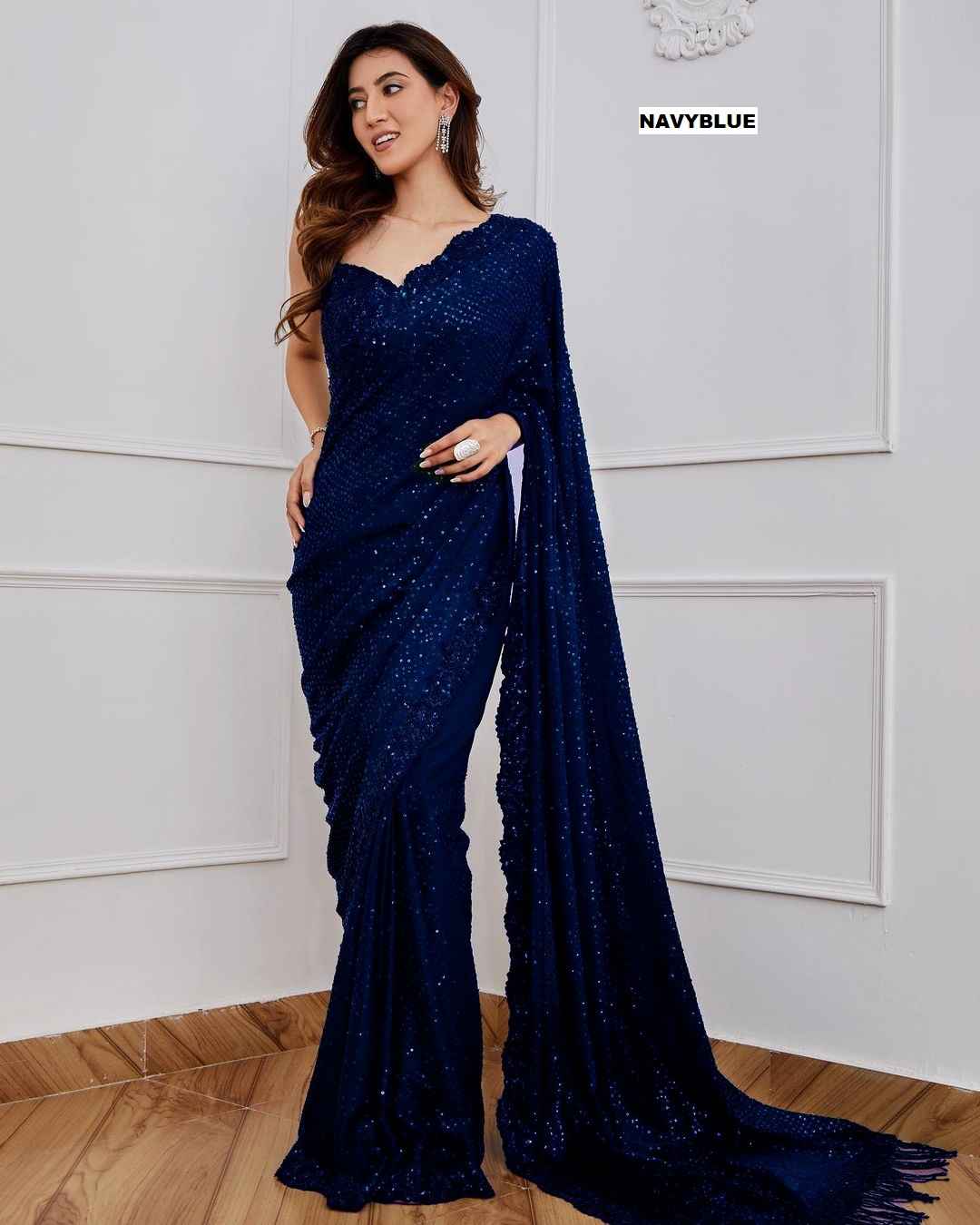 GEORGETTE SEQUENCE EMBRODERY WORK WITH CUTWORK SAREE AT WHOLESALE PRICE