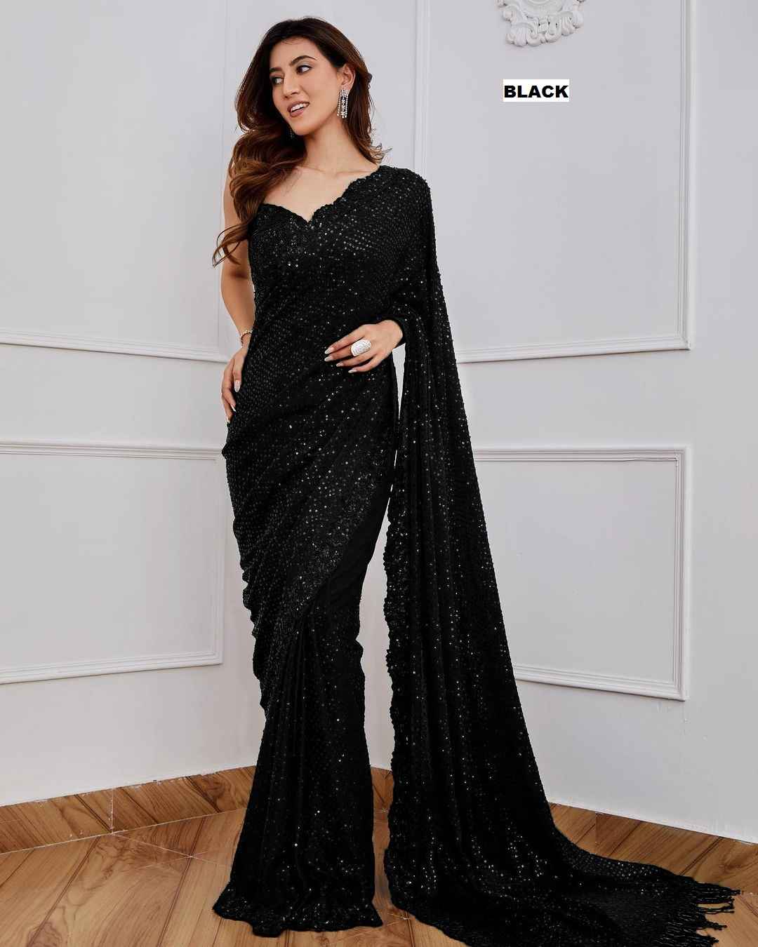 GEORGETTE SEQUENCE EMBRODERY WORK WITH CUTWORK SAREE AT WHOLESALE PRICE