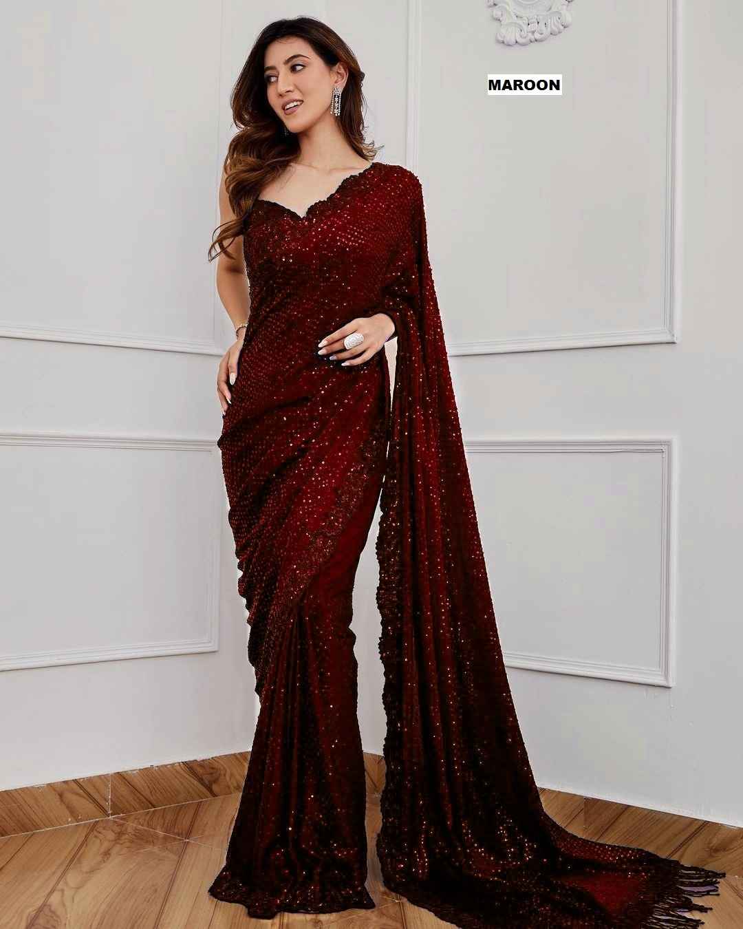 GEORGETTE SEQUENCE EMBRODERY WORK WITH CUTWORK SAREE AT WHOLESALE PRICE