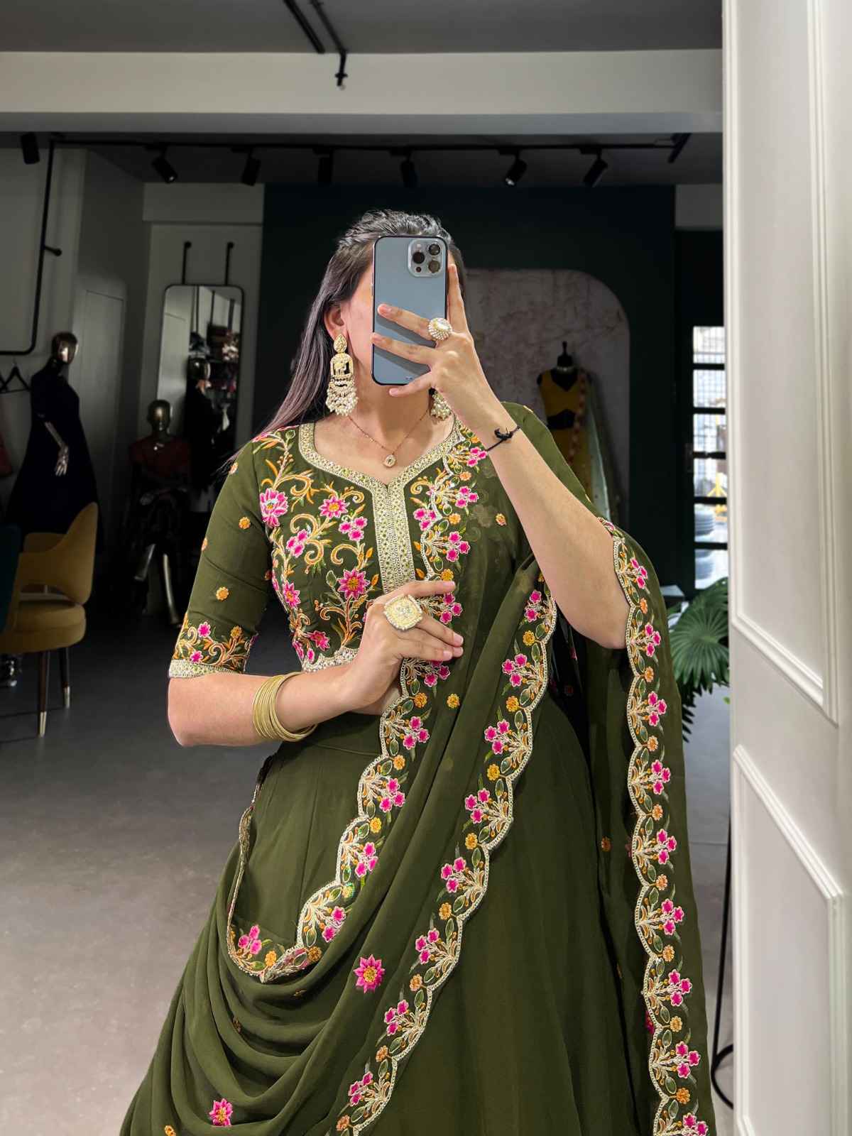 GEORGETTE SEQUINS AND THREAD EMBROIDERY LEHENGA CHOLI AT WHOLESALE PRICE