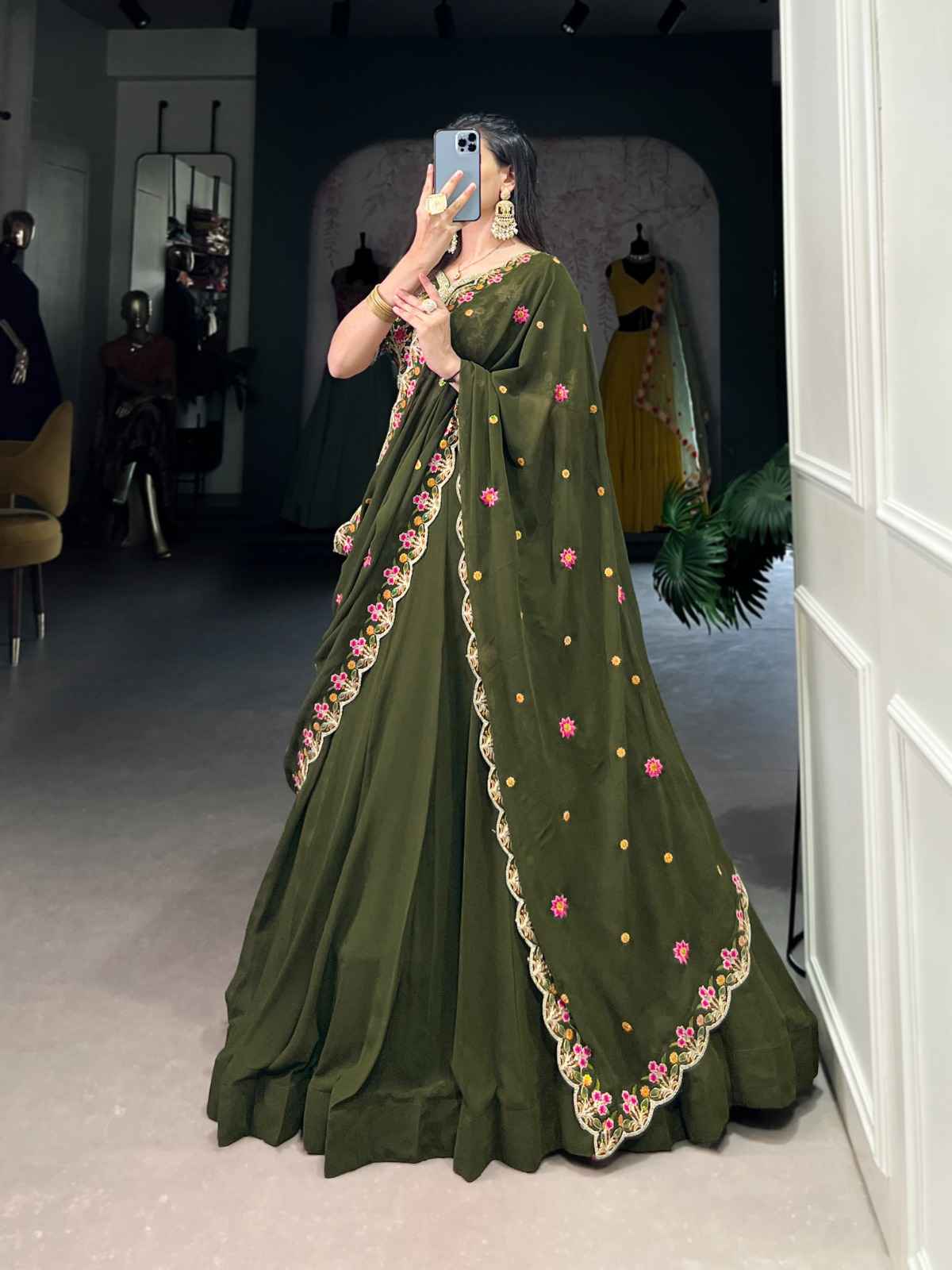 GEORGETTE SEQUINS AND THREAD EMBROIDERY LEHENGA CHOLI AT WHOLESALE PRICE