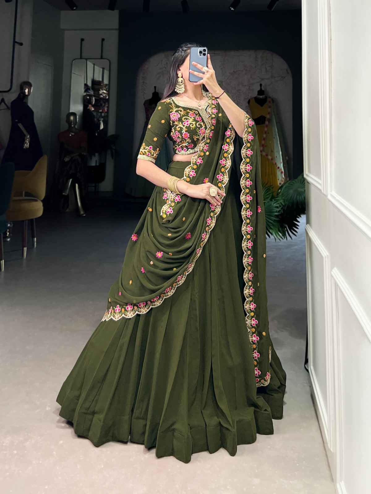 GEORGETTE SEQUINS AND THREAD EMBROIDERY LEHENGA CHOLI AT WHOLESALE PRICE