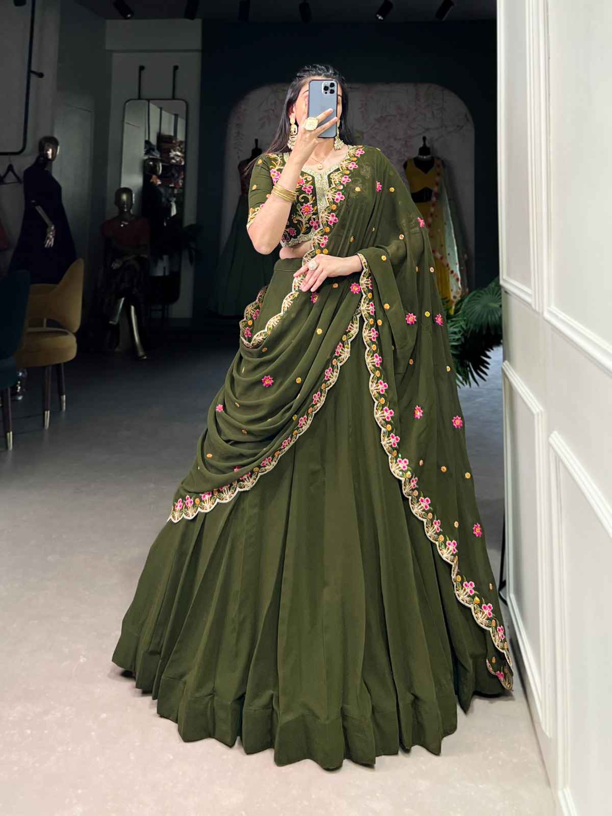GEORGETTE SEQUINS AND THREAD EMBROIDERY LEHENGA CHOLI AT WHOLESALE PRICE
