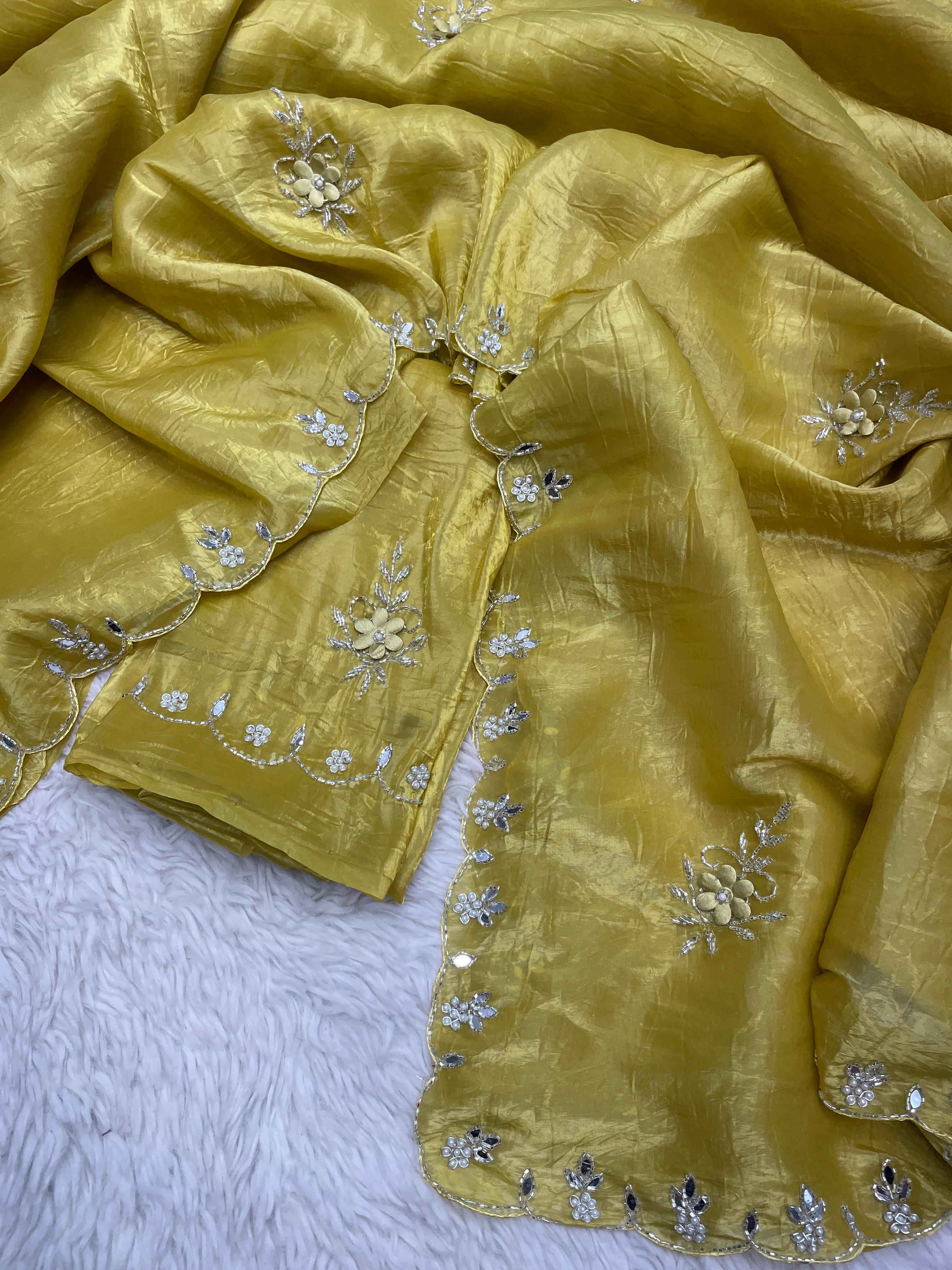 GOLD CRUSH KHATLI CUT DANA HANDWORK SAREE AT WHOLESALE PRICE