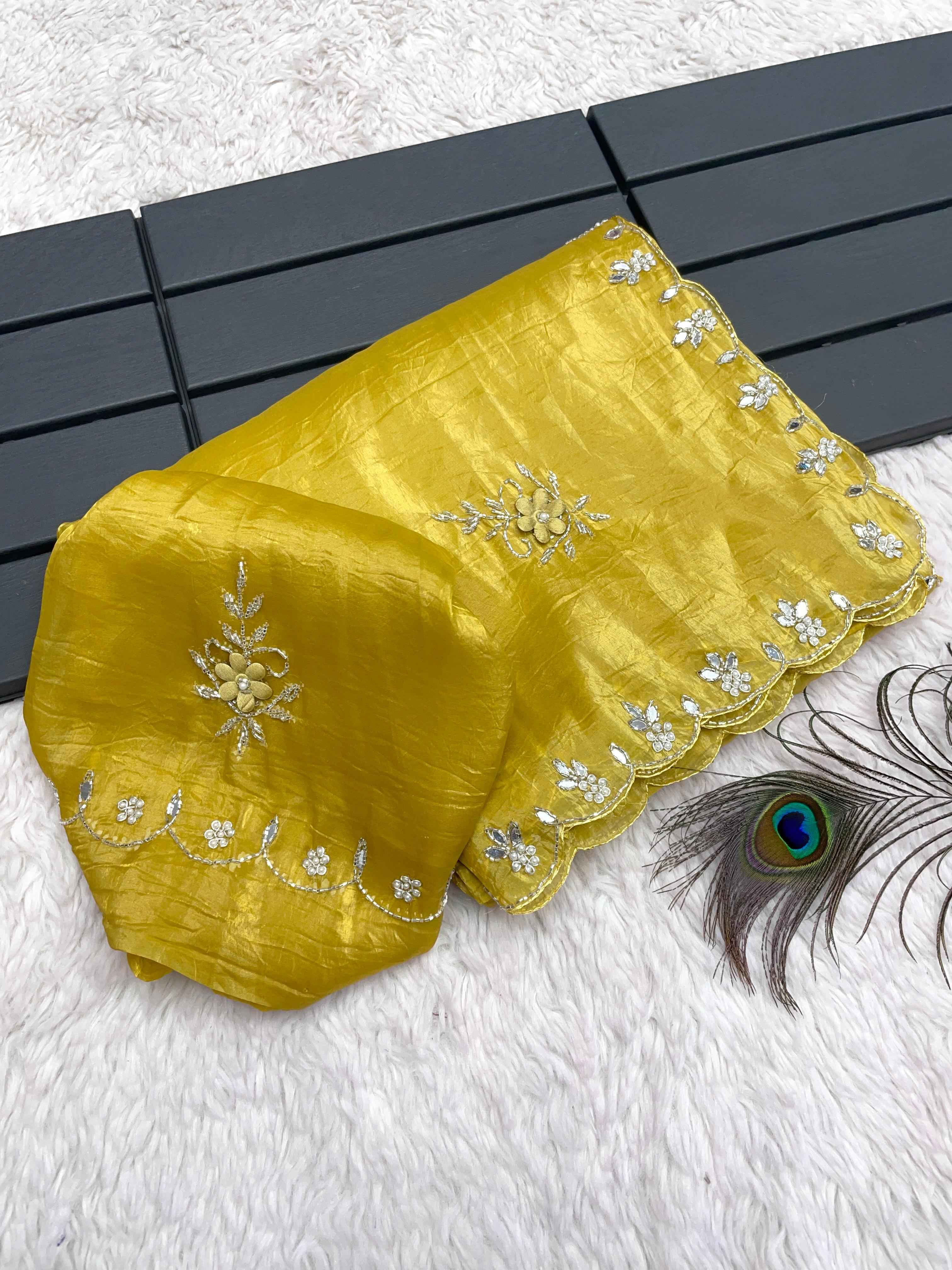 GOLD CRUSH KHATLI CUT DANA HANDWORK SAREE AT WHOLESALE PRICE