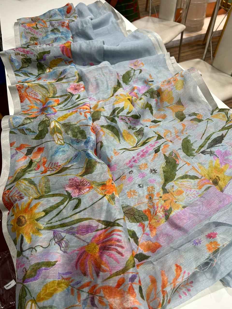 HANDLOOM LINEN FLORAL DIGITAL PRINT SAREE AT WHOLESALE PRICE