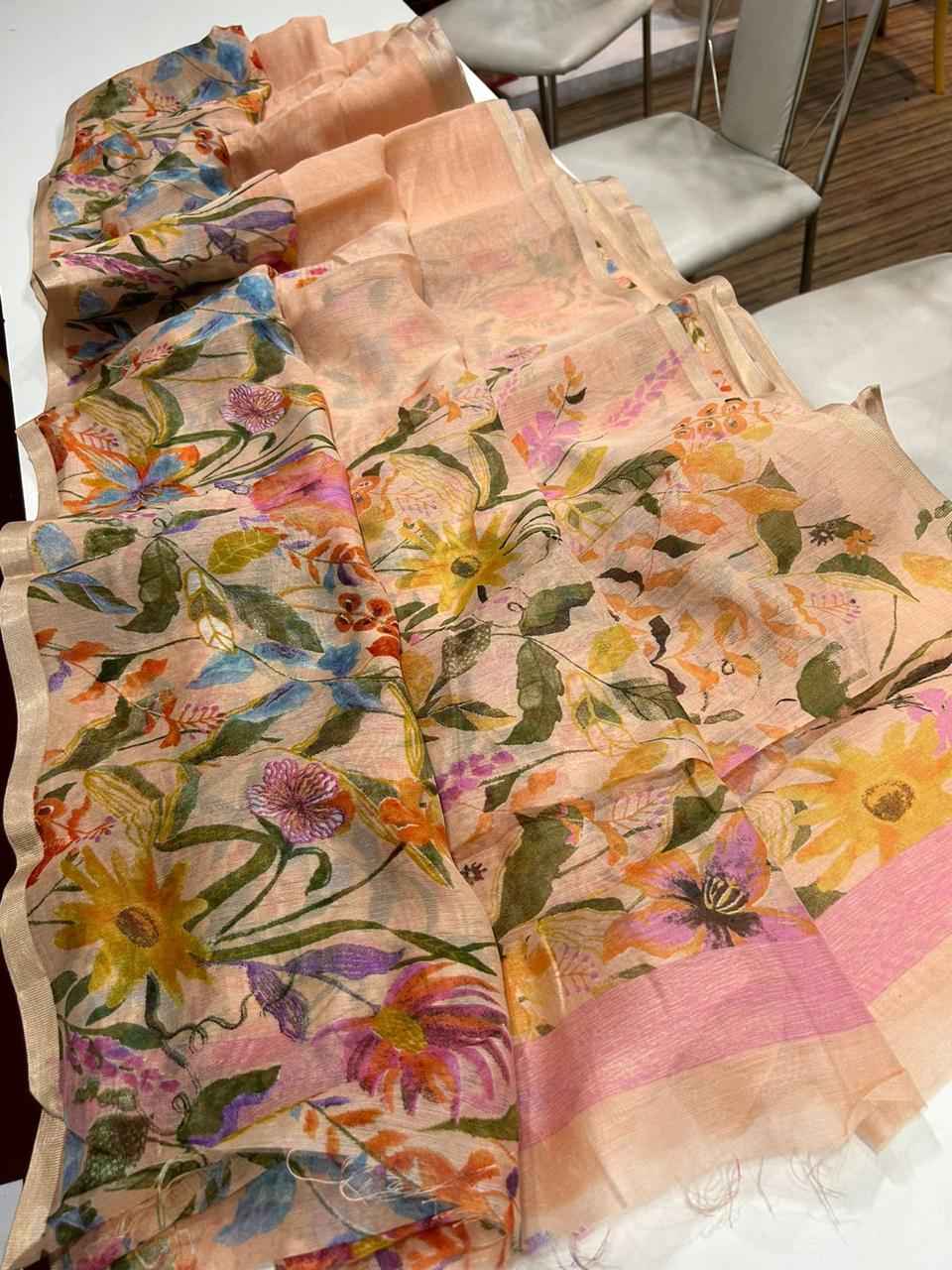 HANDLOOM LINEN FLORAL DIGITAL PRINT SAREE AT WHOLESALE PRICE