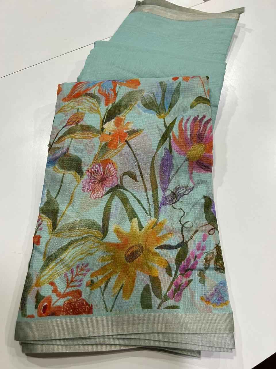 HANDLOOM LINEN FLORAL DIGITAL PRINT SAREE AT WHOLESALE PRICE