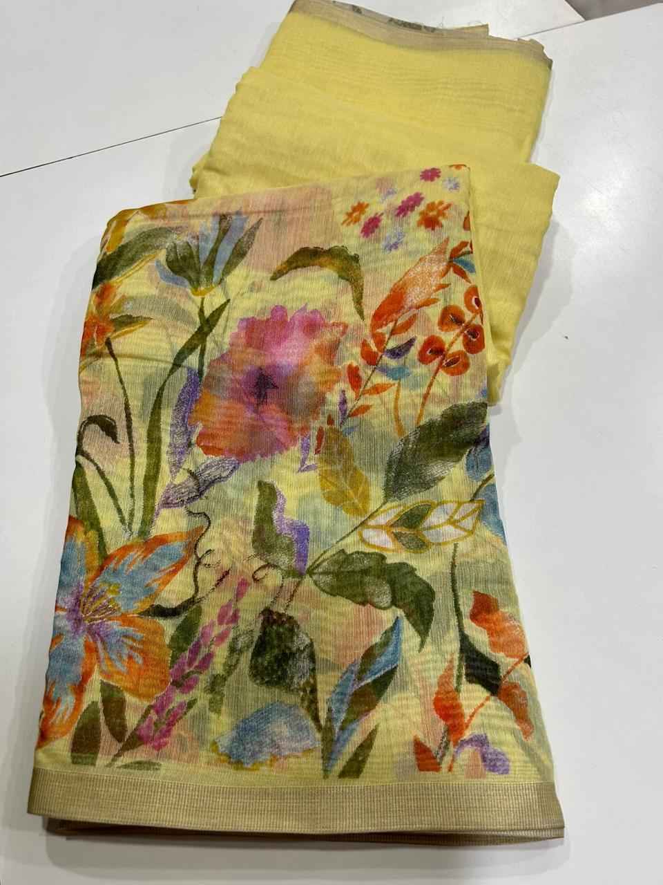 HANDLOOM LINEN FLORAL DIGITAL PRINT SAREE AT WHOLESALE PRICE