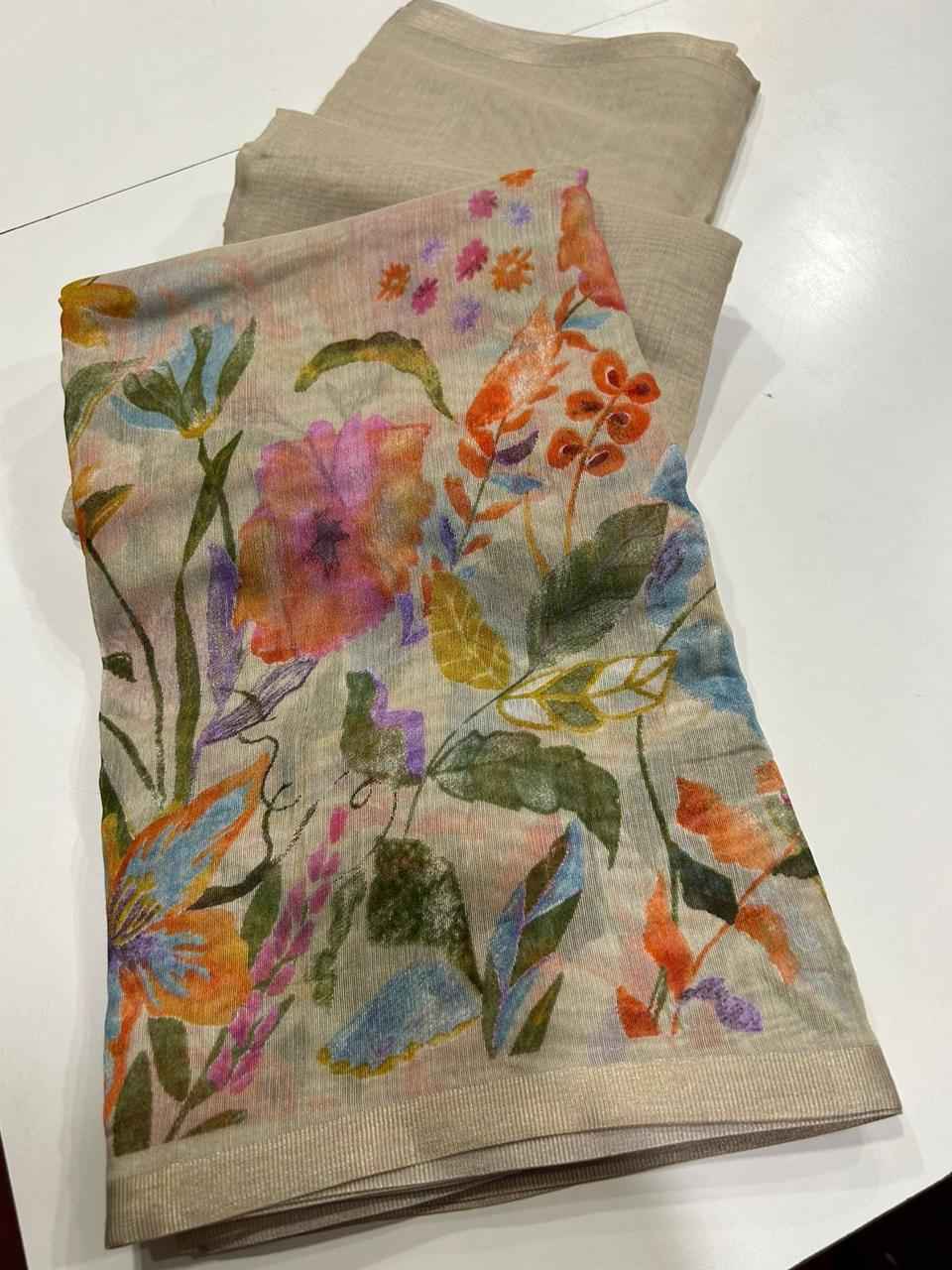 HANDLOOM LINEN FLORAL DIGITAL PRINT SAREE AT WHOLESALE PRICE