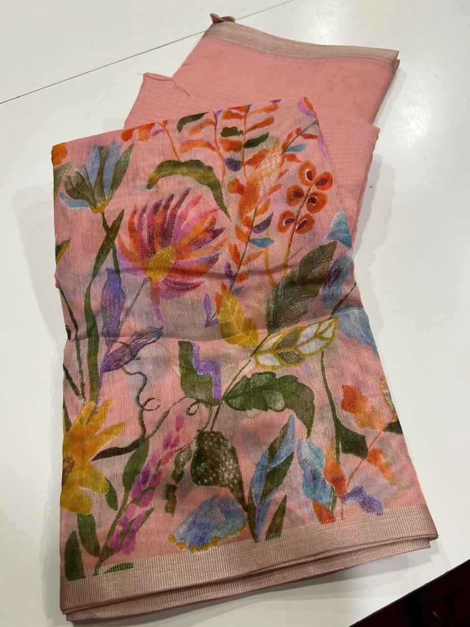 HANDLOOM LINEN FLORAL DIGITAL PRINT SAREE AT WHOLESALE PRICE