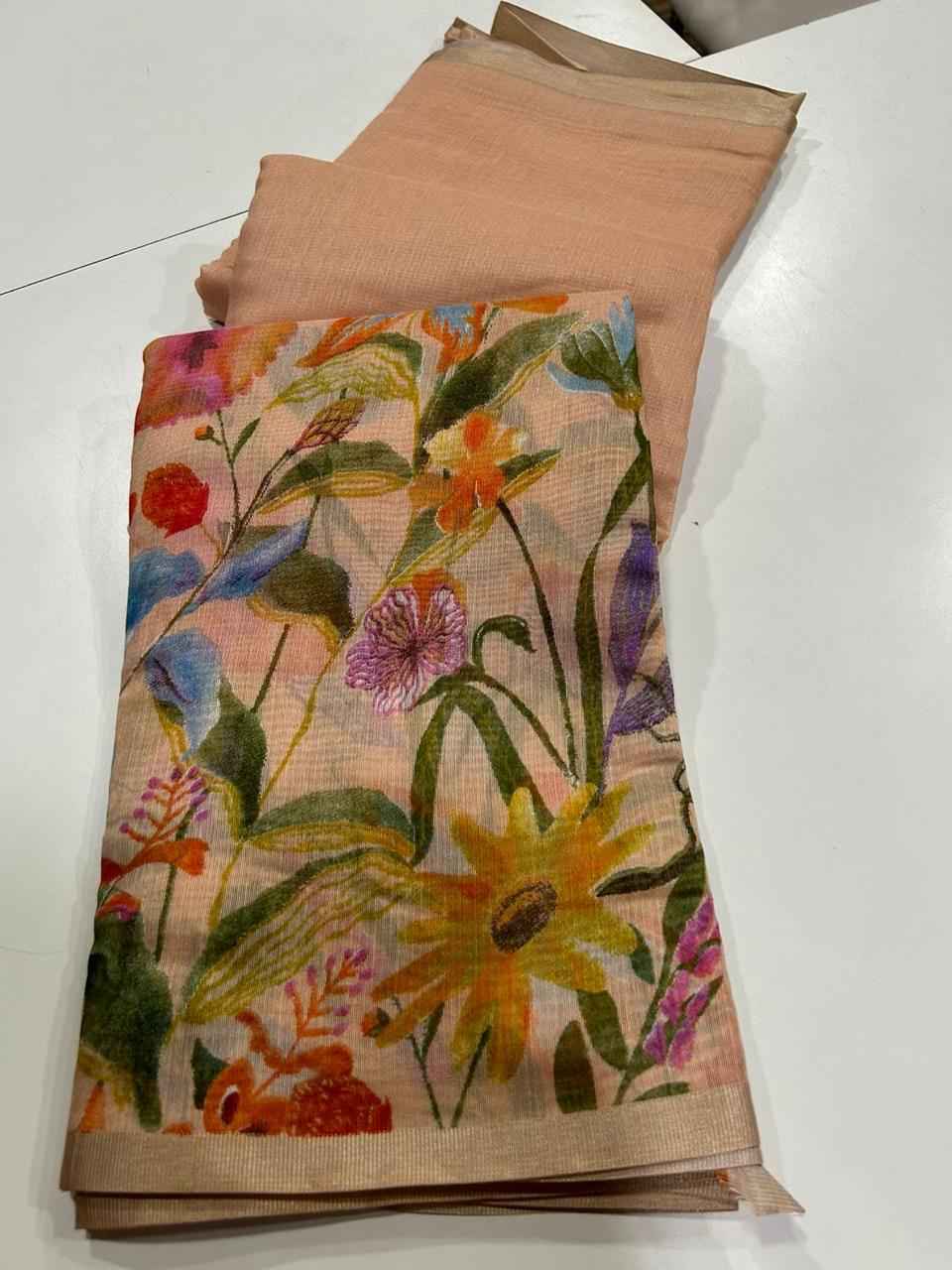 HANDLOOM LINEN FLORAL DIGITAL PRINT SAREE AT WHOLESALE PRICE