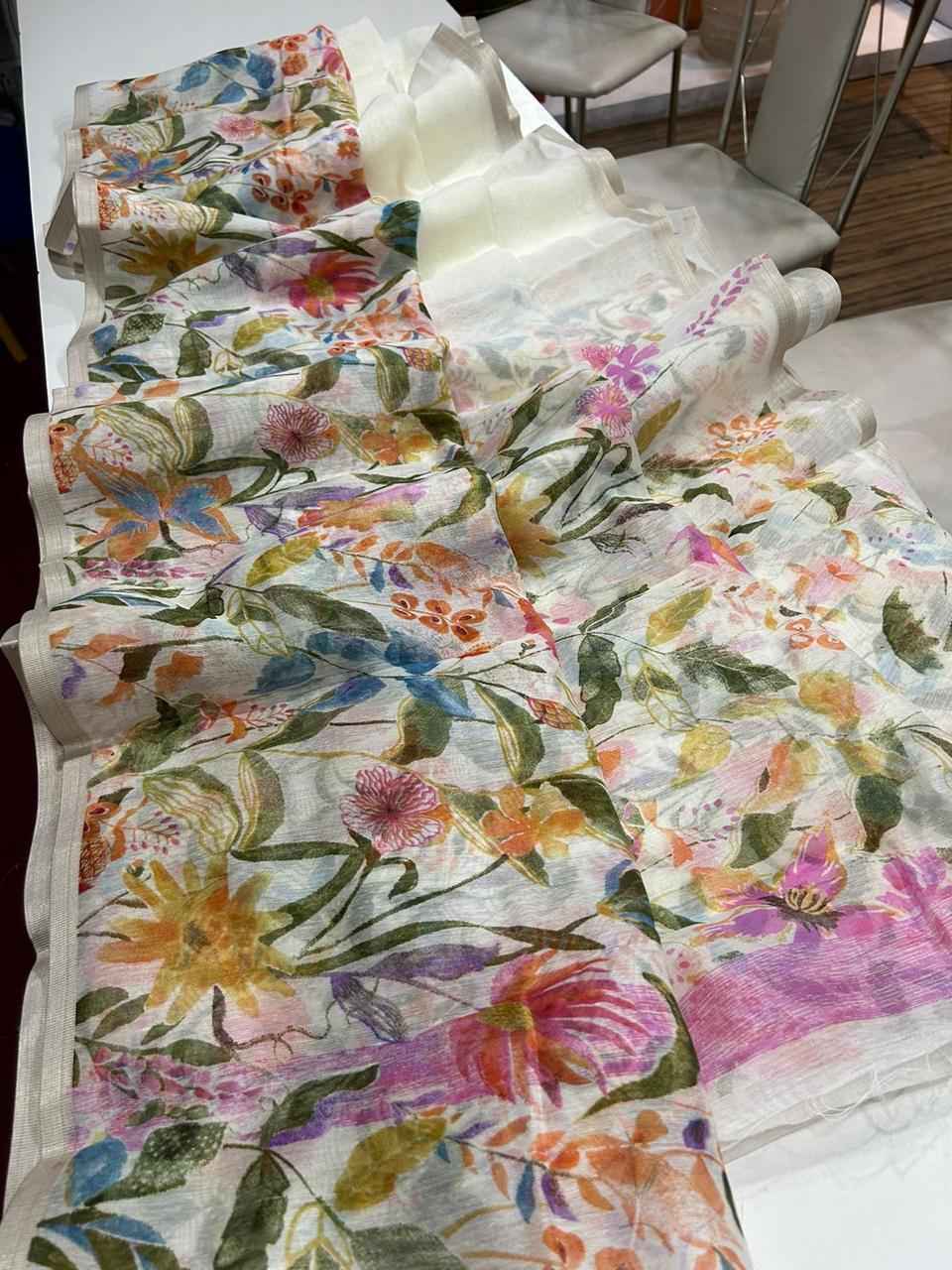 HANDLOOM LINEN FLORAL DIGITAL PRINT SAREE AT WHOLESALE PRICE