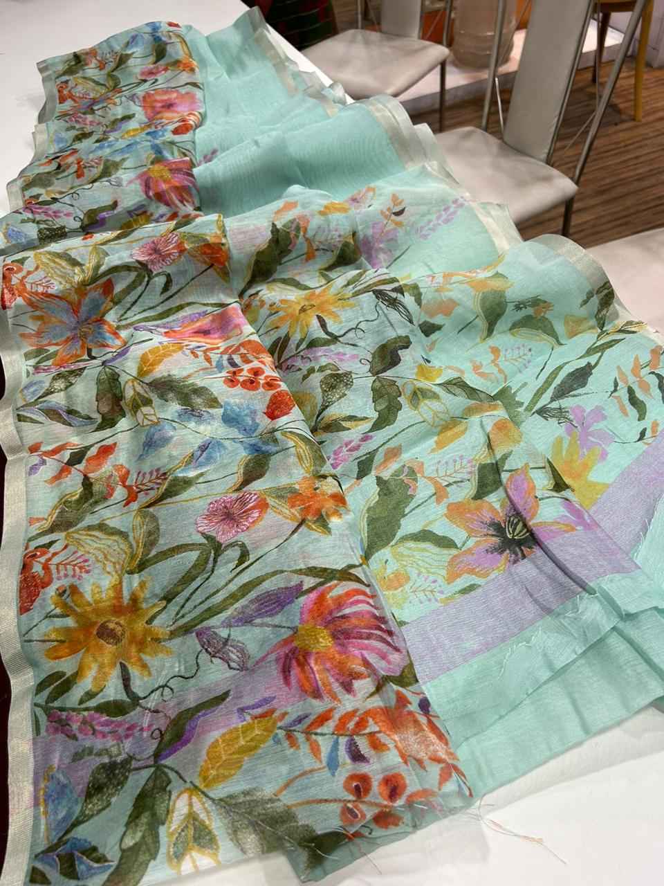 HANDLOOM LINEN FLORAL DIGITAL PRINT SAREE AT WHOLESALE PRICE