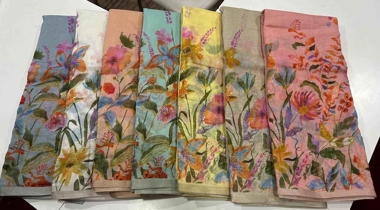 HANDLOOM LINEN FLORAL DIGITAL PRINT SAREE AT WHOLESALE PRICE