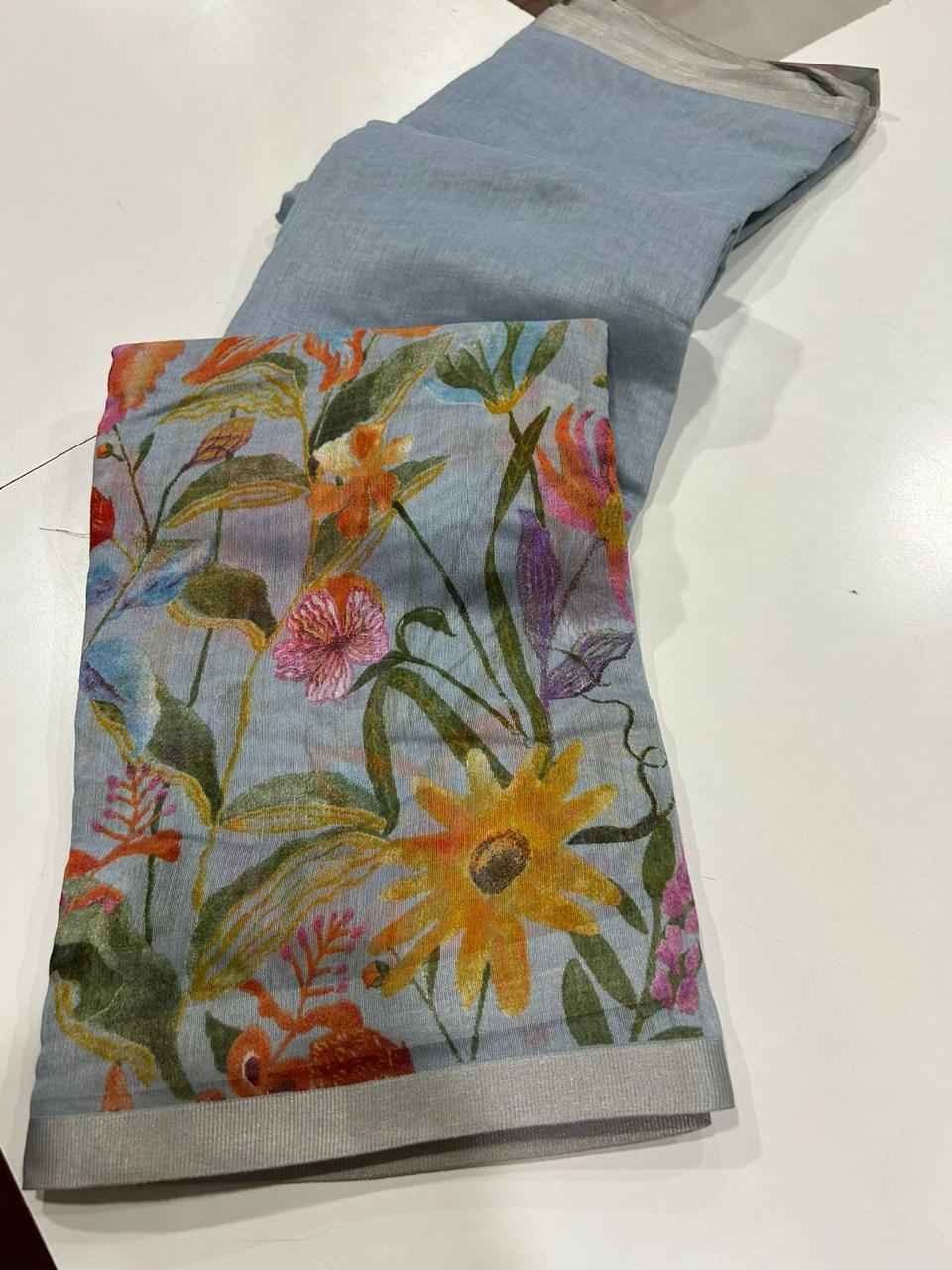 HANDLOOM LINEN FLORAL DIGITAL PRINT SAREE AT WHOLESALE PRICE