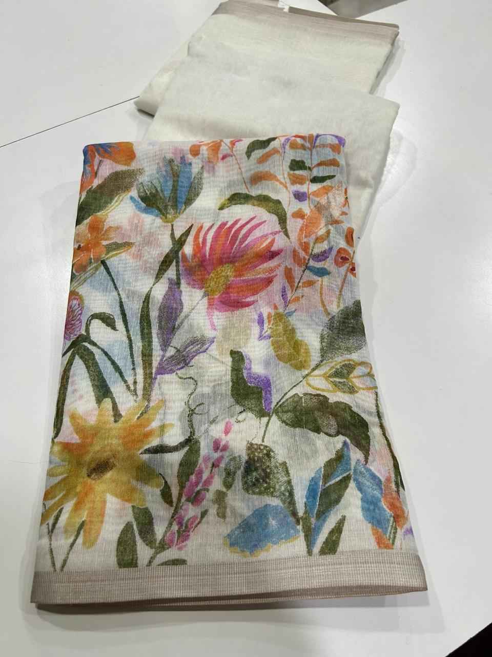 HANDLOOM LINEN FLORAL DIGITAL PRINT SAREE AT WHOLESALE PRICE