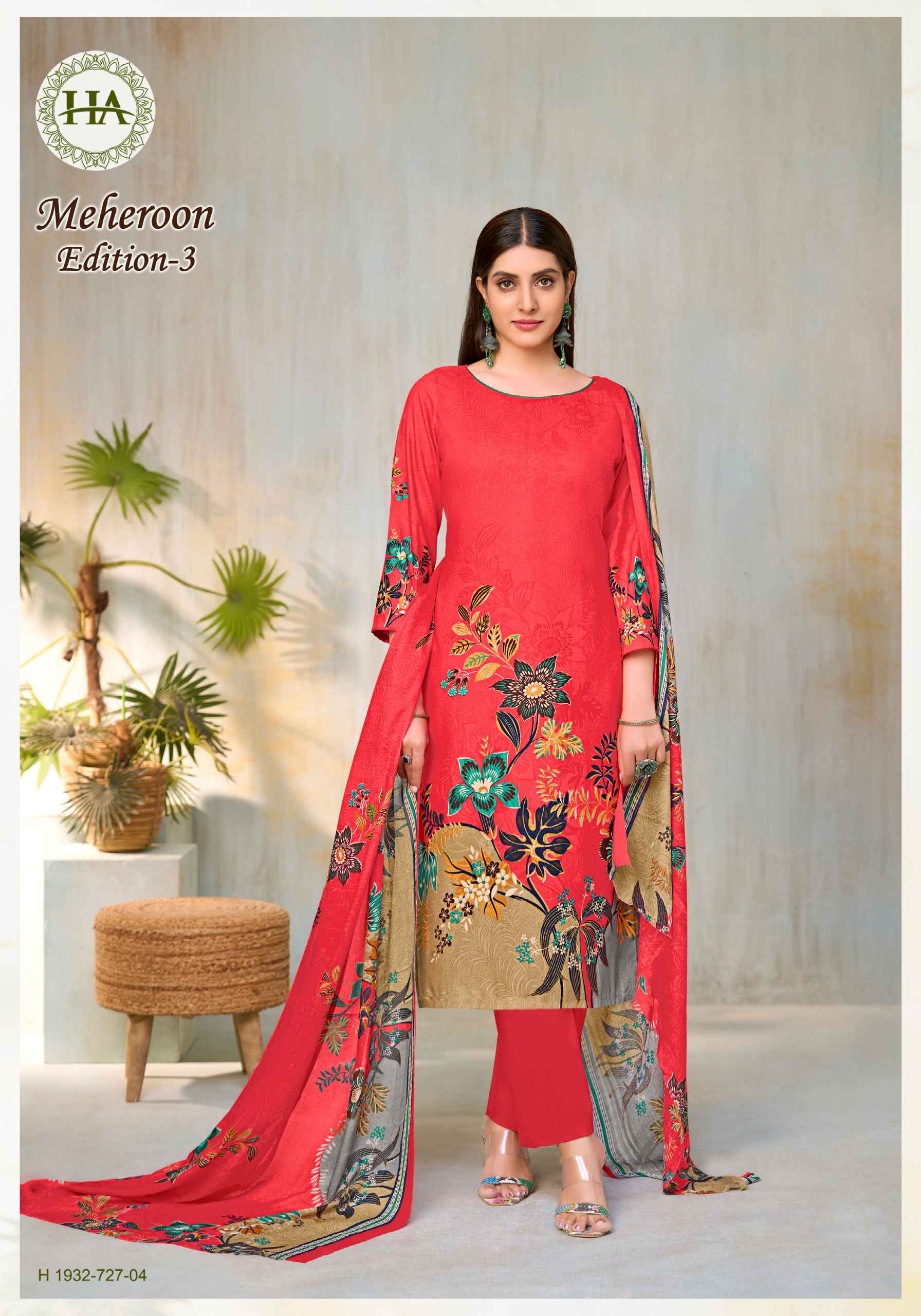 HARSHIT MRHEROON 3 PURE VISCOSE REYON DESIGNER PRINTED DRESS MATERIAL AT WHOLESALE PRICE