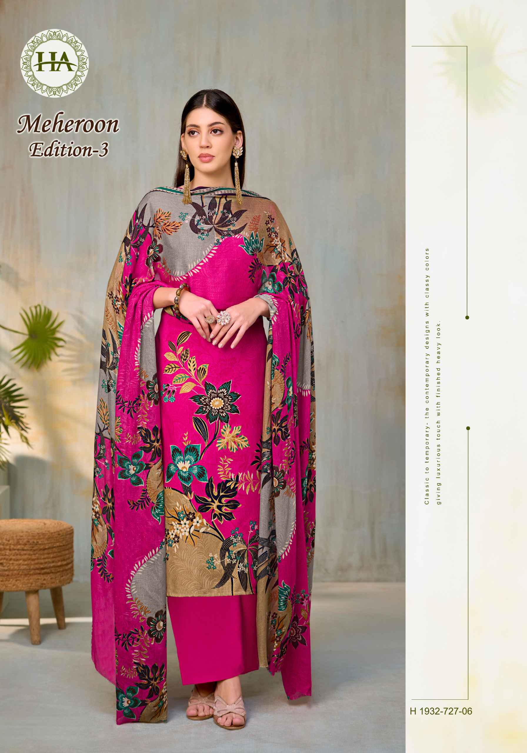 HARSHIT MRHEROON 3 PURE VISCOSE REYON DESIGNER PRINTED DRESS MATERIAL AT WHOLESALE PRICE