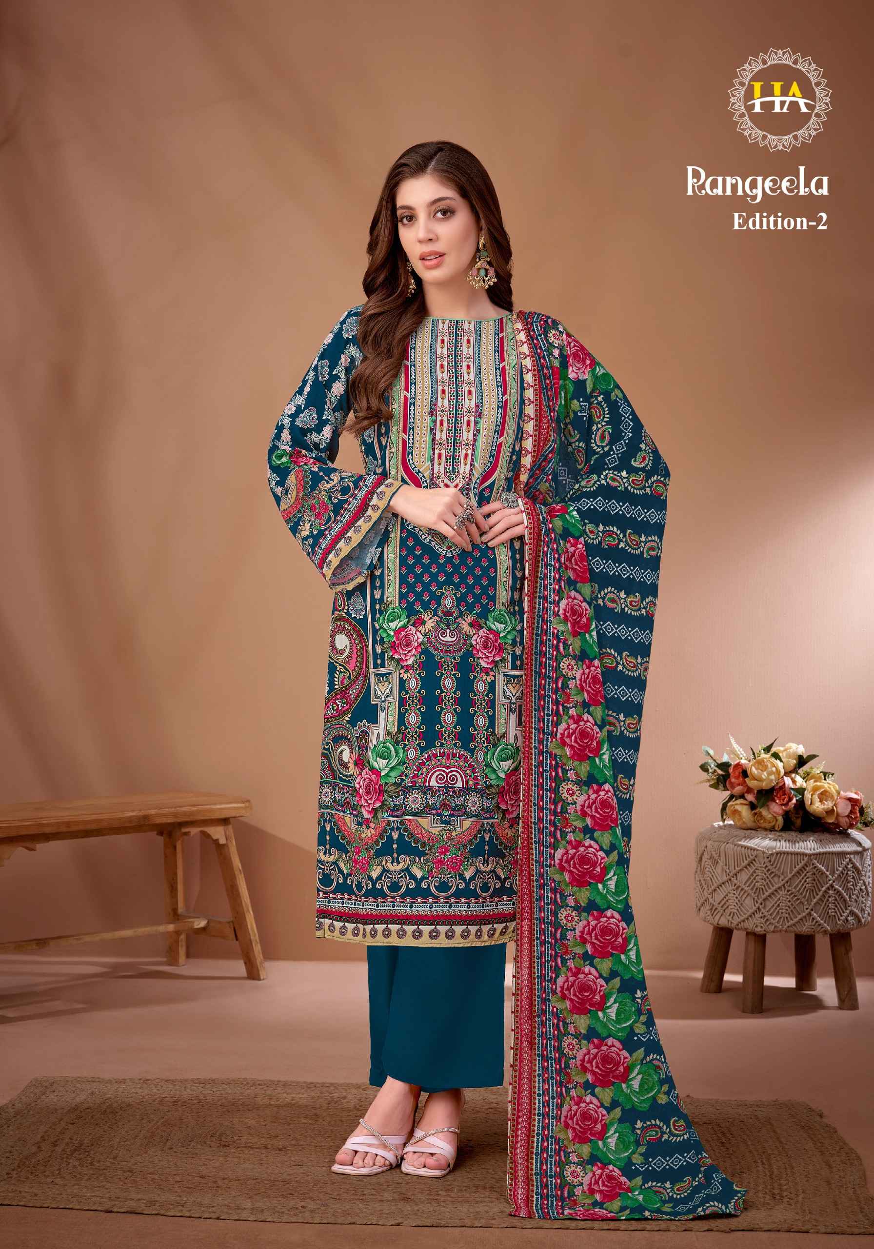 HARSHIT RANGEELA-2 PURE VISCOSE REYON PAKISTANI PRINTED DRESS MATERIAL AT WHOLESALE PRICE