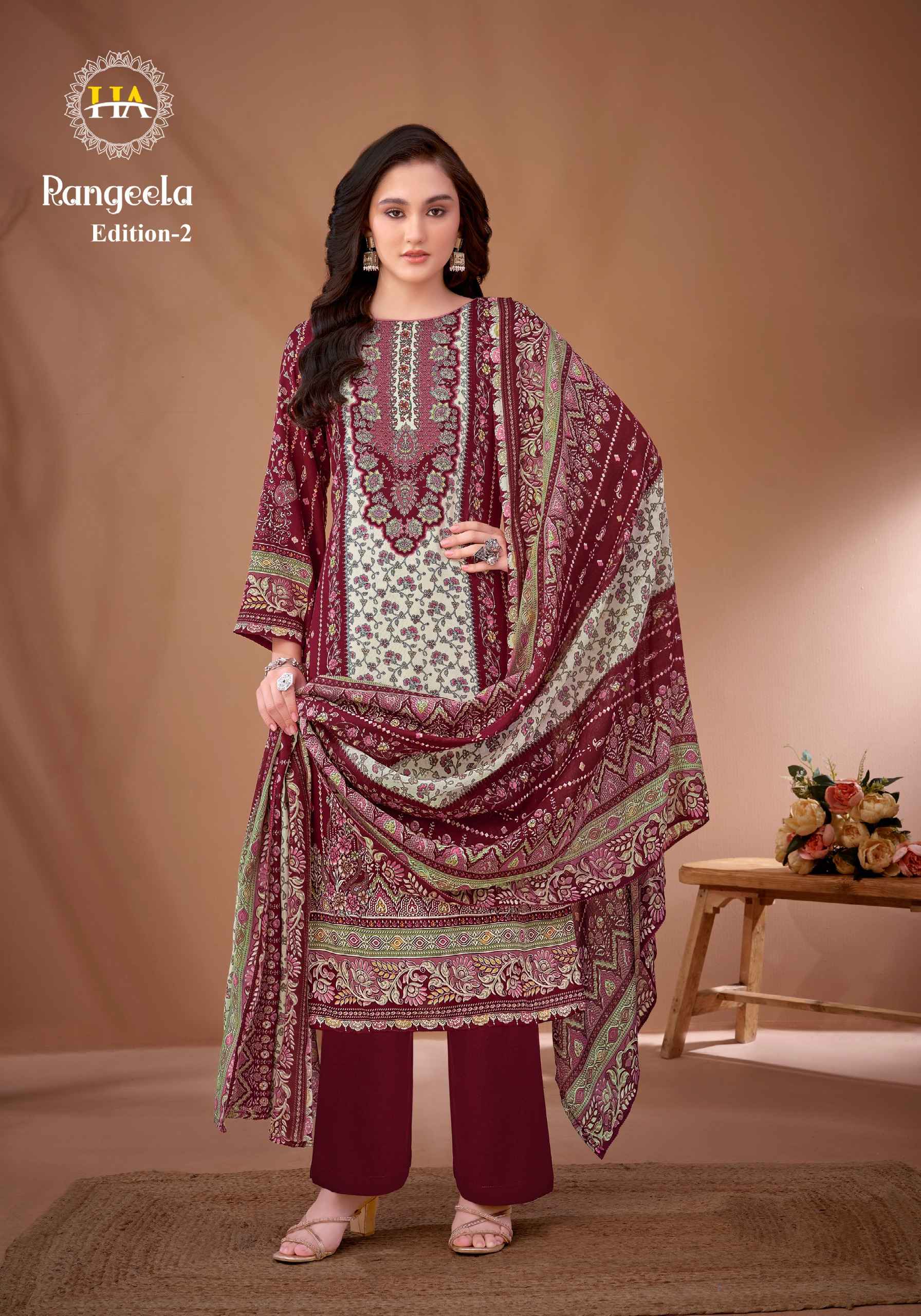 HARSHIT RANGEELA-2 PURE VISCOSE REYON PAKISTANI PRINTED DRESS MATERIAL AT WHOLESALE PRICE