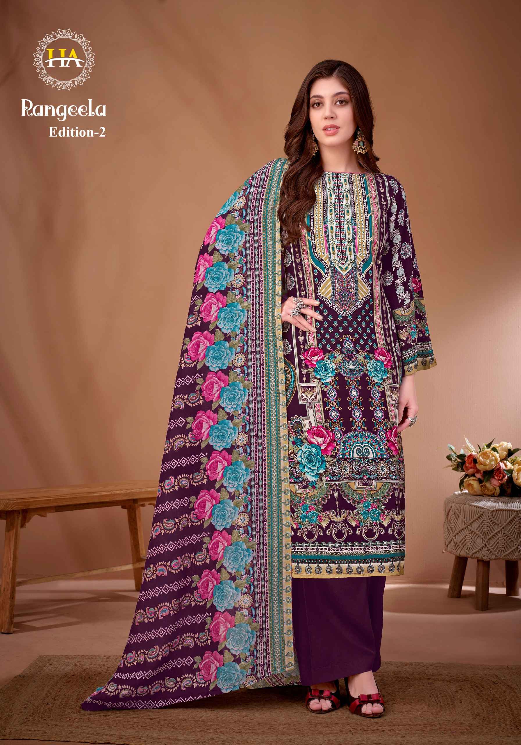 HARSHIT RANGEELA-2 PURE VISCOSE REYON PAKISTANI PRINTED DRESS MATERIAL AT WHOLESALE PRICE