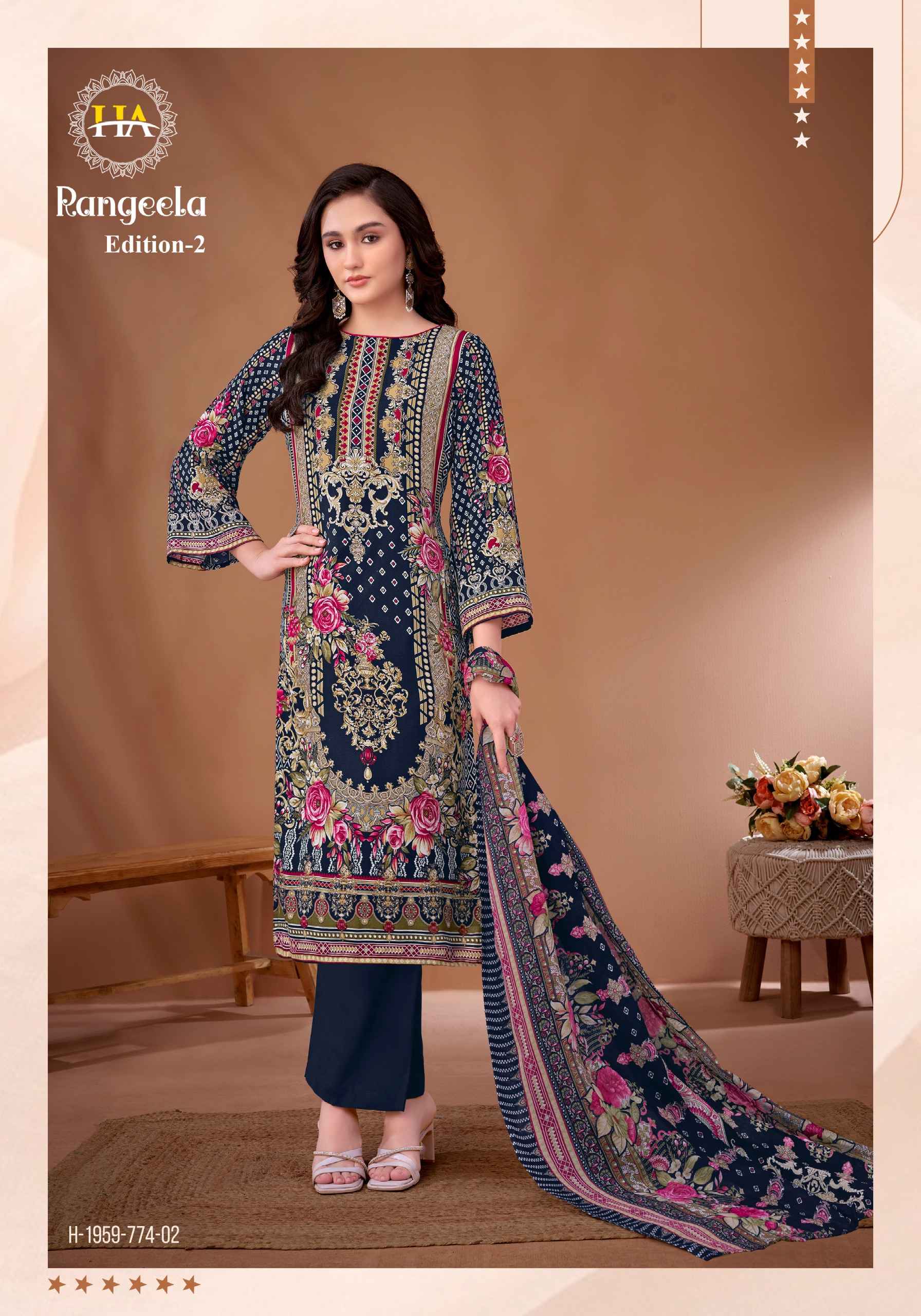 HARSHIT RANGEELA-2 PURE VISCOSE REYON PAKISTANI PRINTED DRESS MATERIAL AT WHOLESALE PRICE