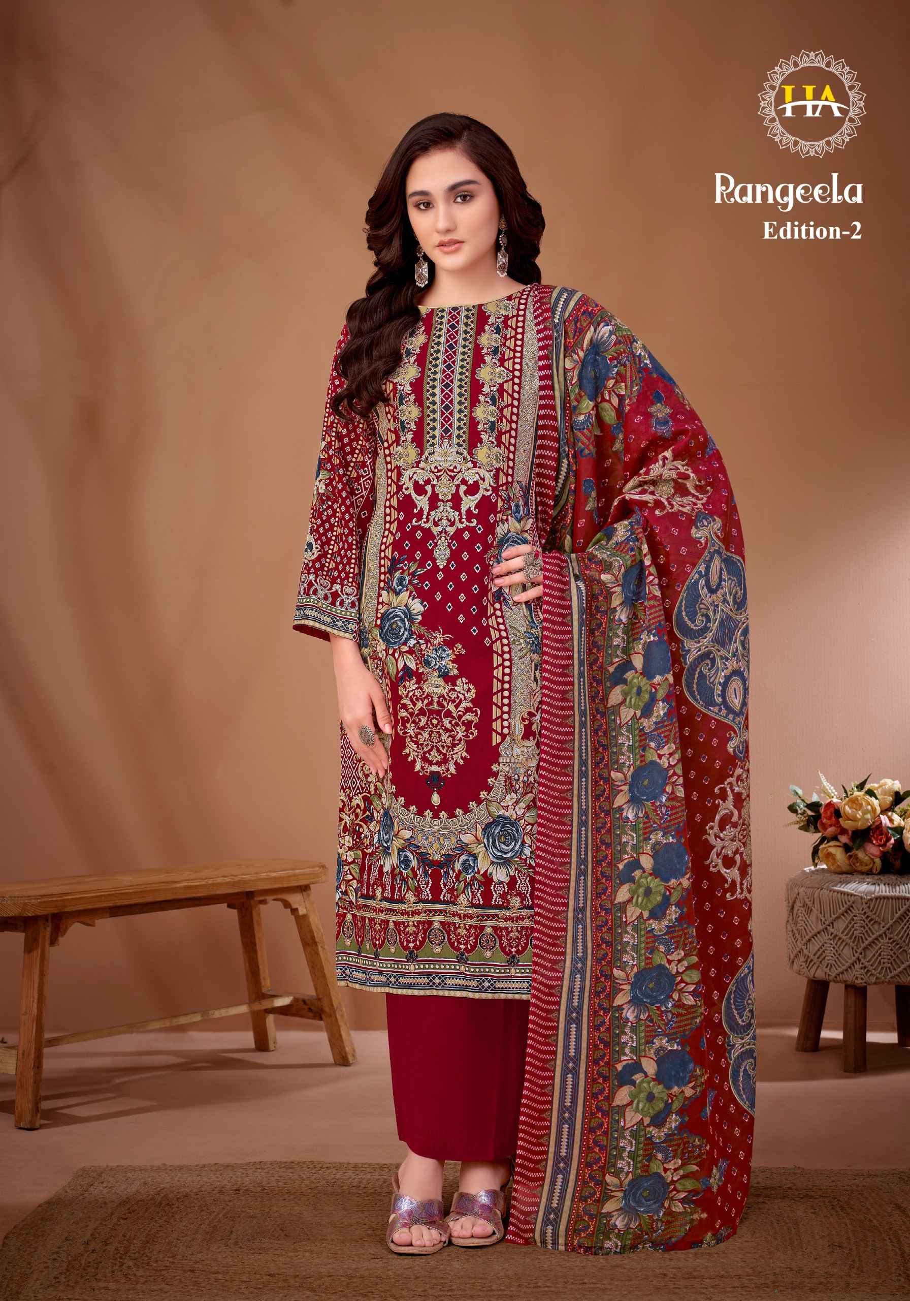 HARSHIT RANGEELA-2 PURE VISCOSE REYON PAKISTANI PRINTED DRESS MATERIAL AT WHOLESALE PRICE
