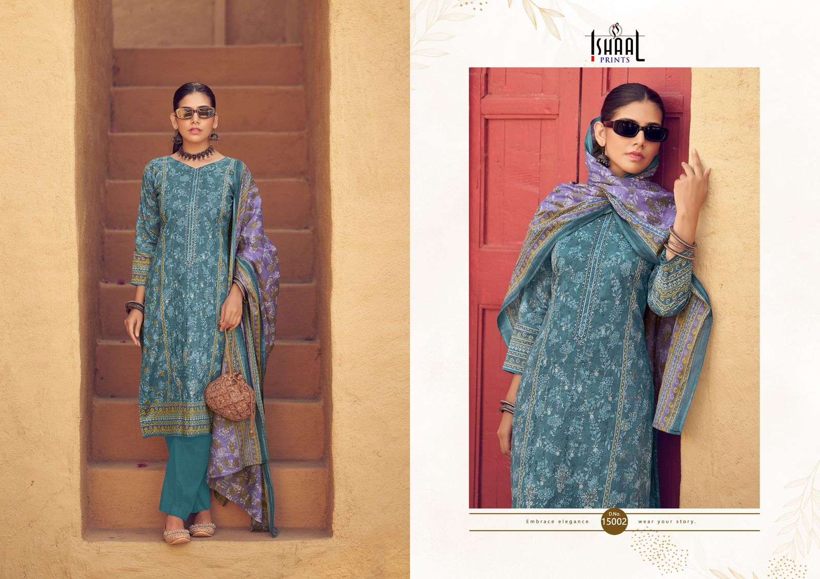 ISHAAL EMBROIDERED VOL-15 PURE LAWN EMBROIDERED DRESS MATERIAL AT WHOLESALE PRICE