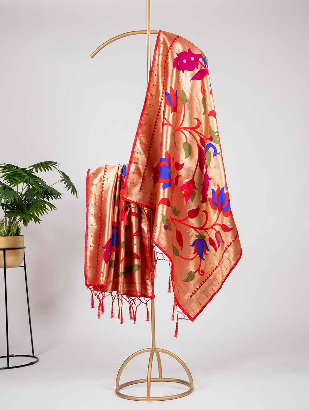 JACQUARD PAITHANI WEAVING ZARI WORK WITH TASSELS DUPATTA AT WHOLESALE PRICE