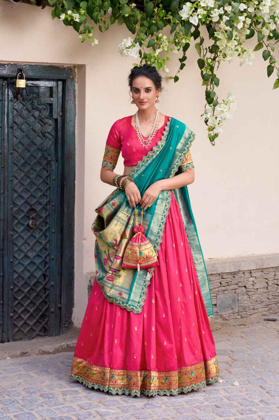 JACQUARD SILK ZARI WEAVING WORK WITH SEQUINS LEHENGA CHOLI AT WHOLESALE PRICE
