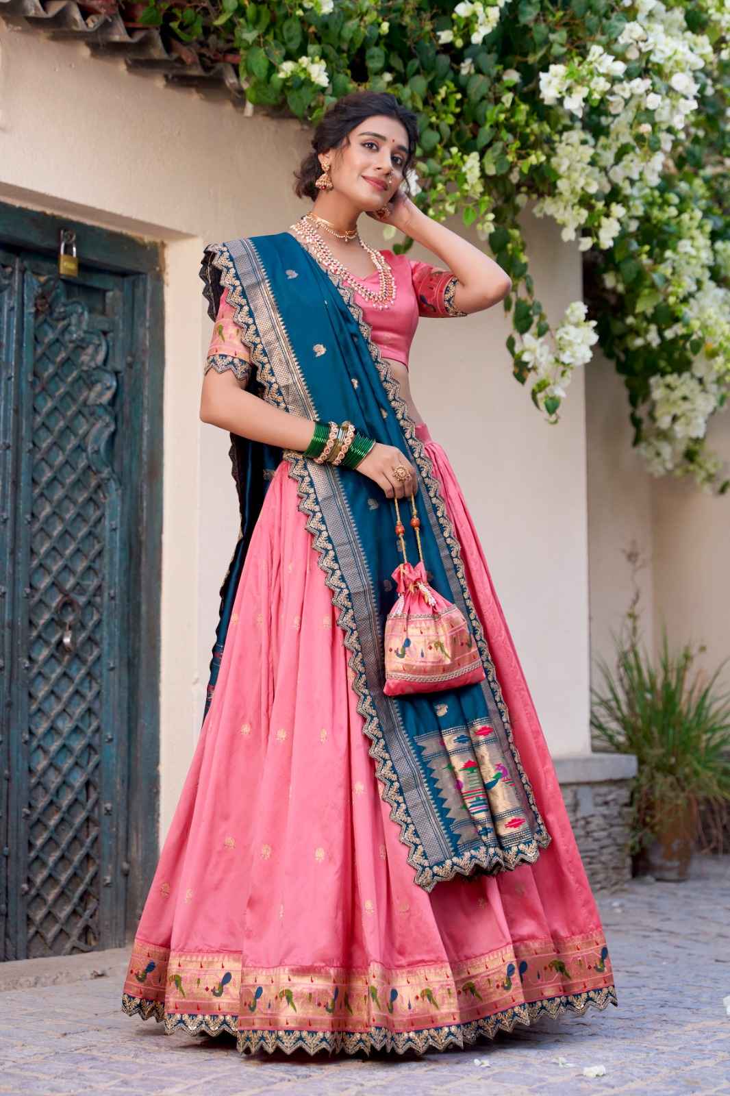 JACQUARD SILK ZARI WEAVING WORK WITH SEQUINS LEHENGA CHOLI AT WHOLESALE PRICE