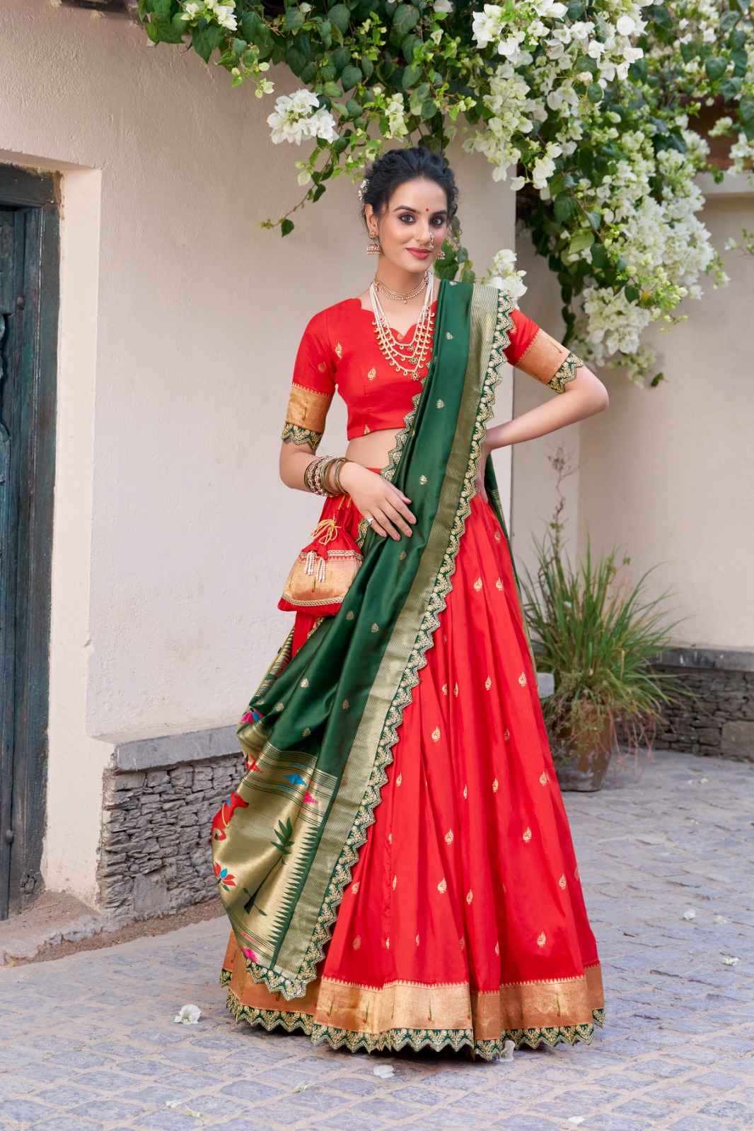 JACQUARD SILK ZARI WEAVING WORK WITH SEQUINS LEHENGA CHOLI AT WHOLESALE PRICE