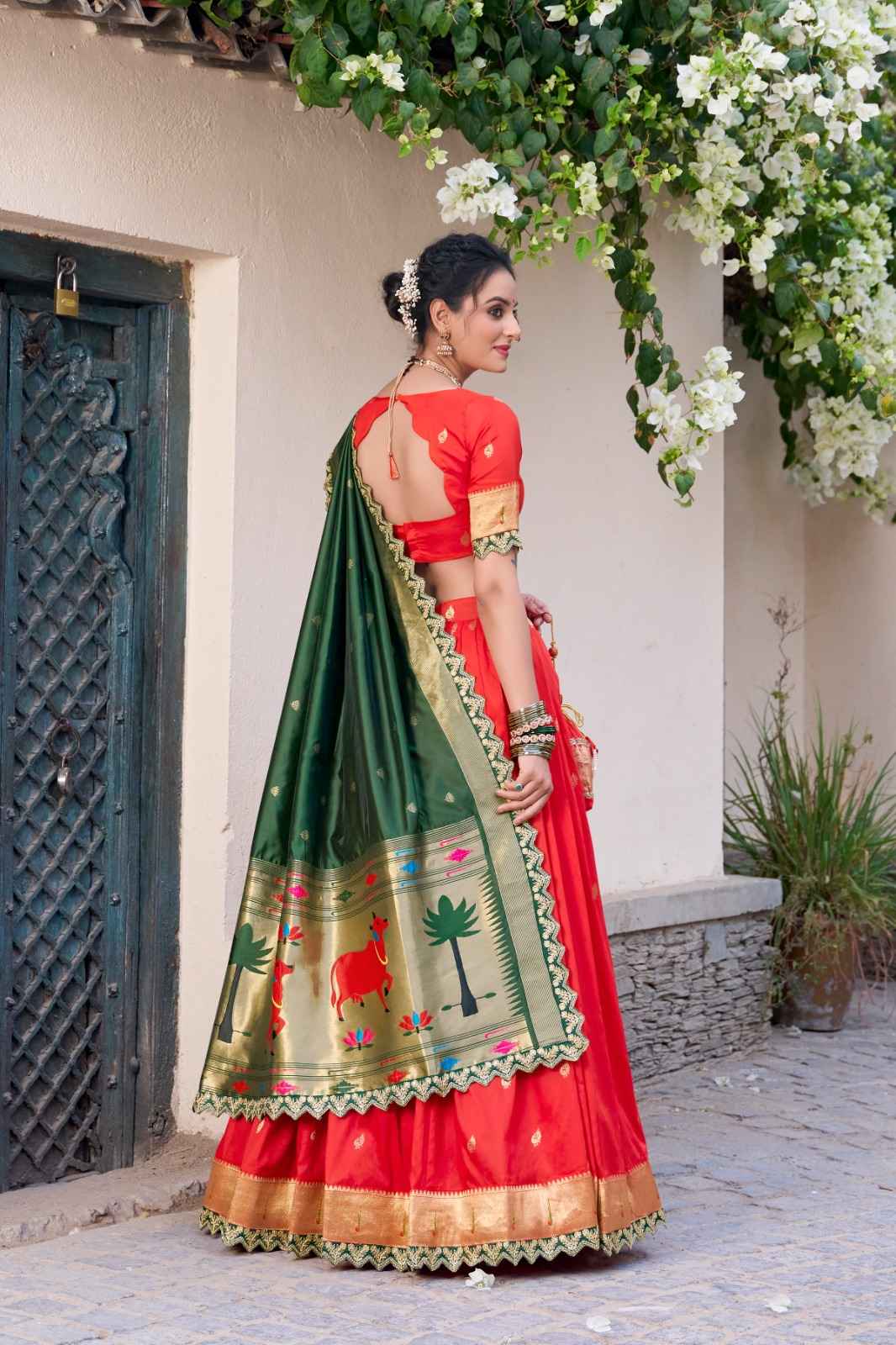 JACQUARD SILK ZARI WEAVING WORK WITH SEQUINS LEHENGA CHOLI AT WHOLESALE PRICE
