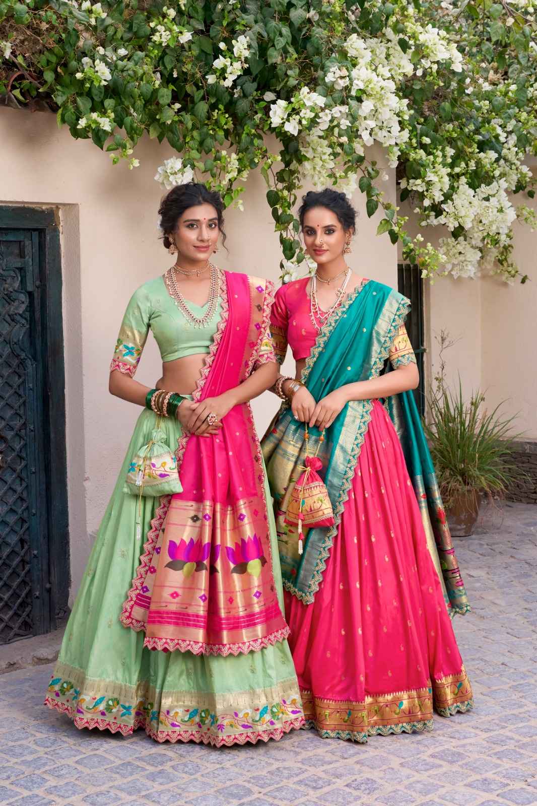 JACQUARD SILK ZARI WEAVING WORK WITH SEQUINS LEHENGA CHOLI AT WHOLESALE PRICE