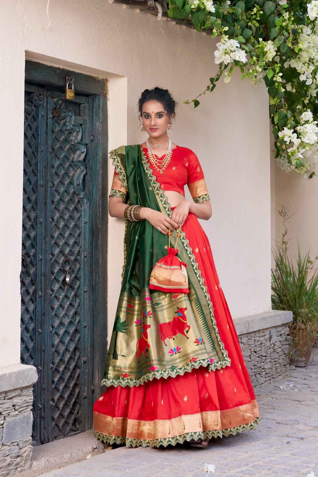 JACQUARD SILK ZARI WEAVING WORK WITH SEQUINS LEHENGA CHOLI AT WHOLESALE PRICE