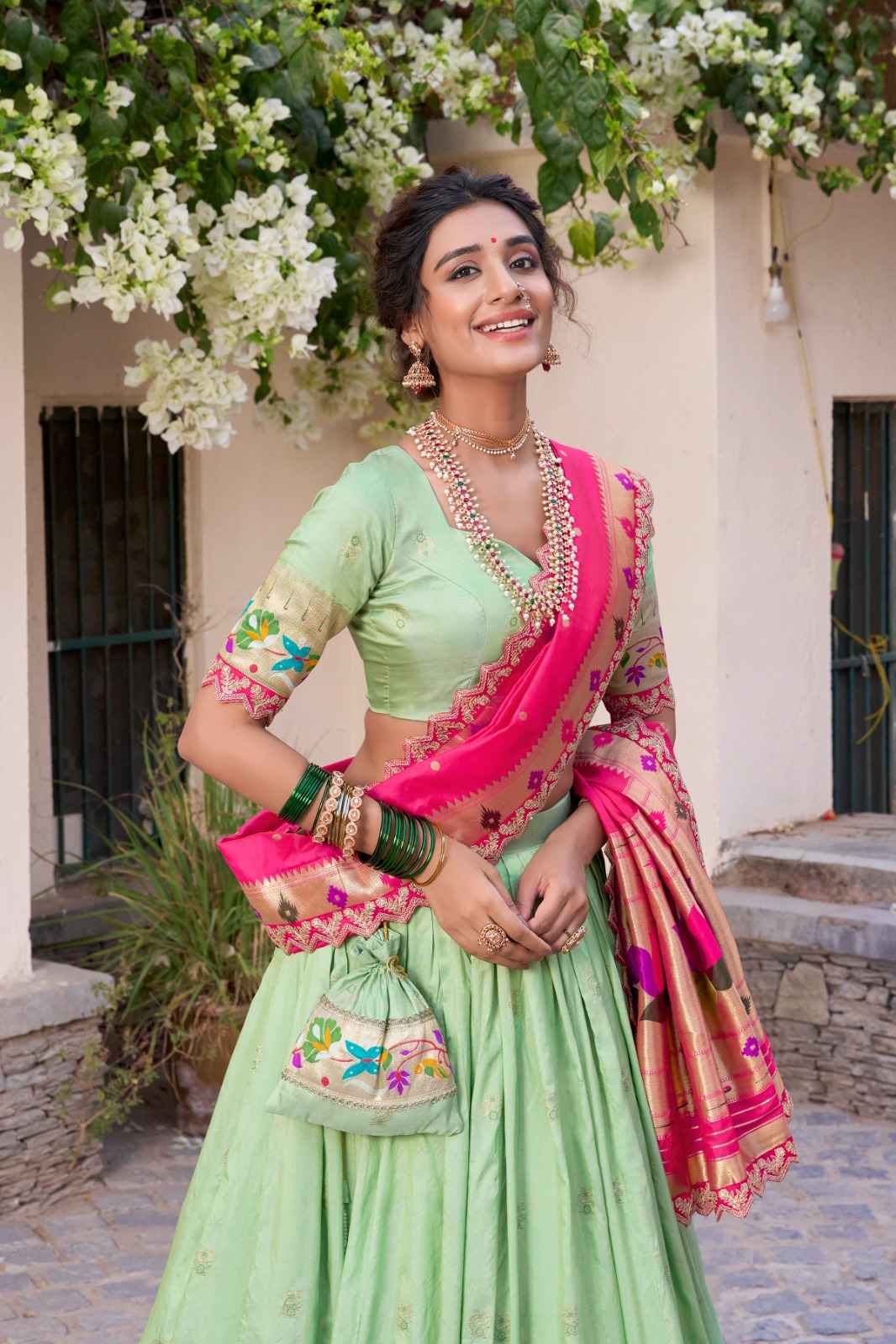 JACQUARD SILK ZARI WEAVING WORK WITH SEQUINS LEHENGA CHOLI AT WHOLESALE PRICE