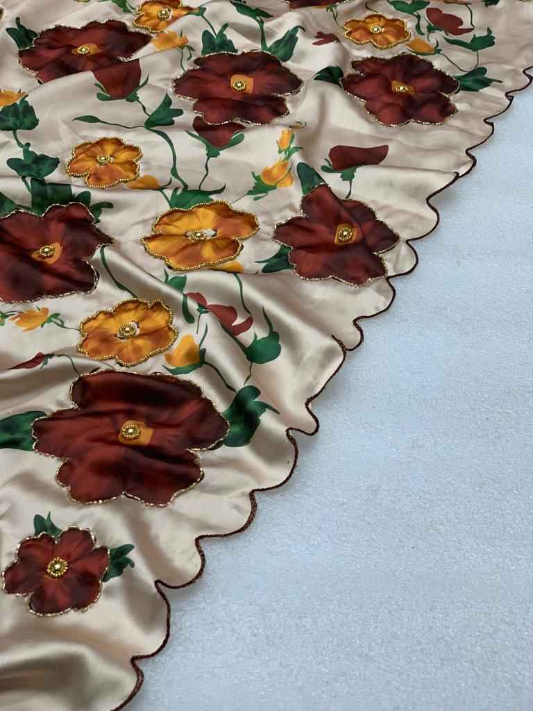 JAPAN SATIN SILK FLORAL PRINTED HANDWORK SAREE AT WHOLESALE PRICE