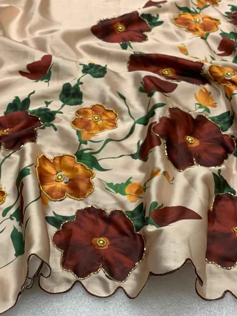 JAPAN SATIN SILK FLORAL PRINTED HANDWORK SAREE AT WHOLESALE PRICE